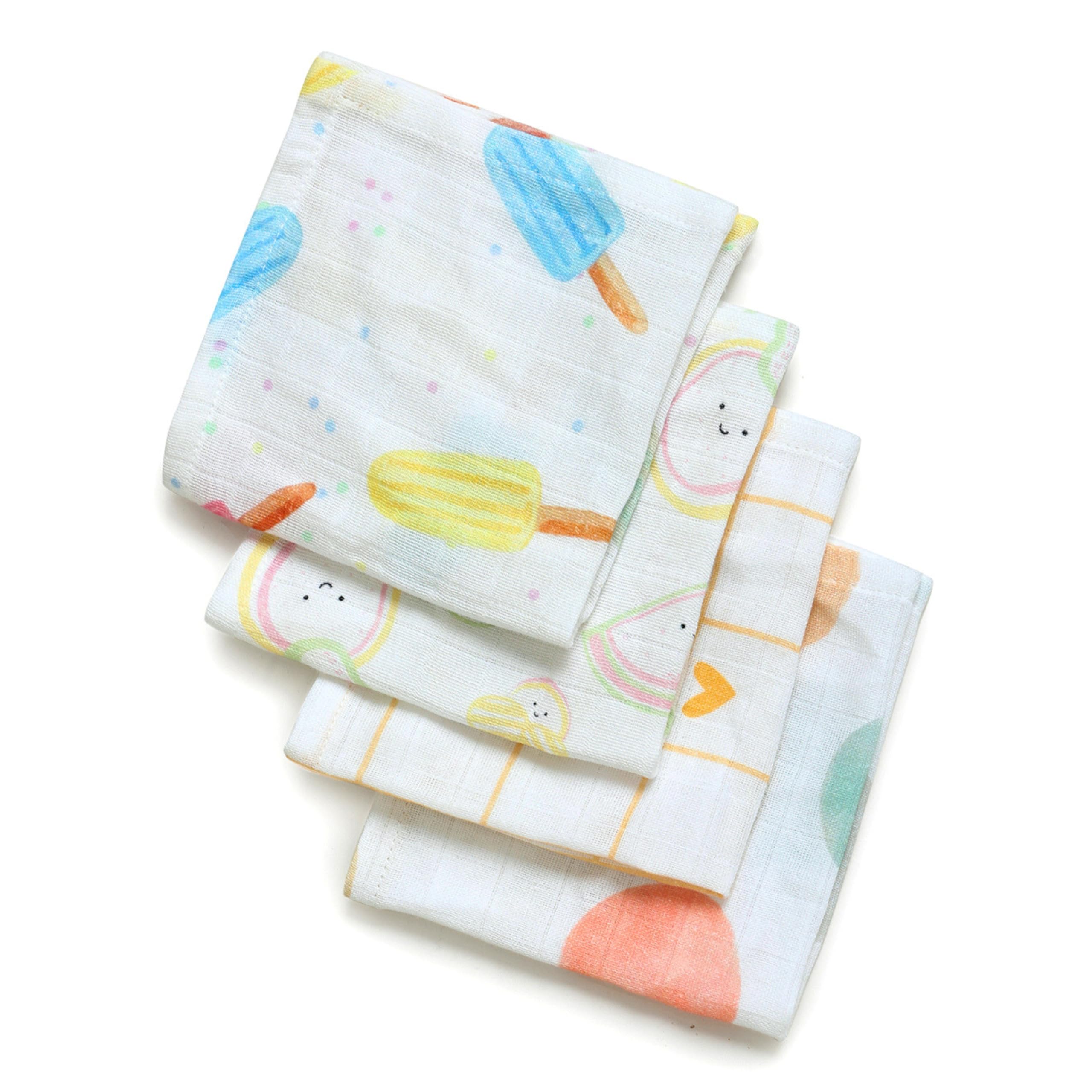 The Boo Boo Club TBBC Kids Muslin Face Towels for Baby | Soft Cotton Washcloth for Kids | Mix Print, Pack of-4, New Born Gift Set for Baby Brother Sister (27 X 27cm, Multicolour, SET36)-picture-19
