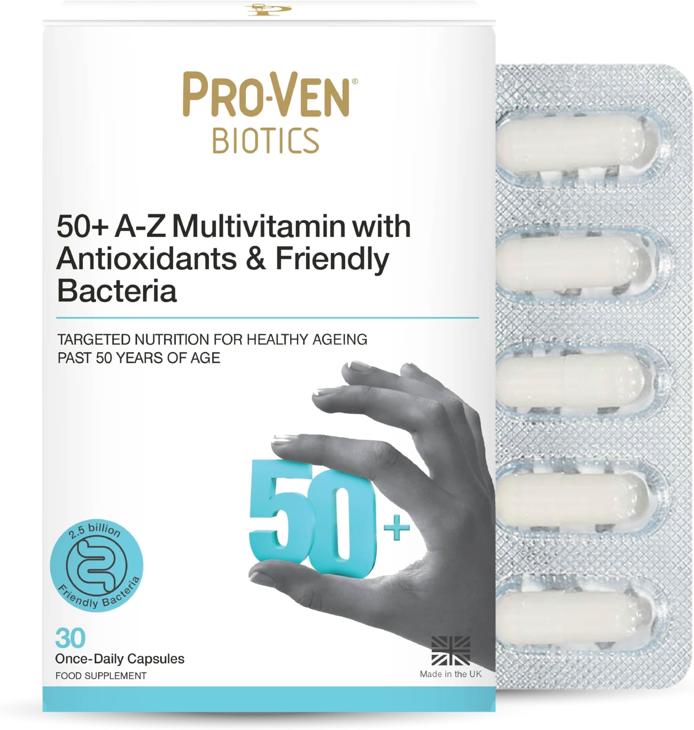 Probiotics for Adults Age 50+ | Gut Health & Immune System Support | 2.5 Billion CFU Friendly Bacteria & Multivitamin Supplement | 30 Capsules