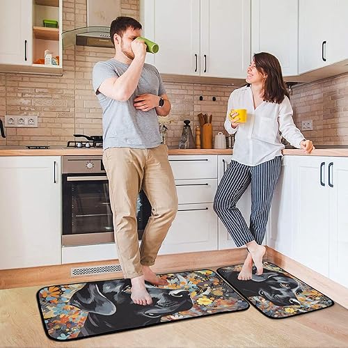 Miniatura 4 de Kitchen Mats for Floor 2 Piece Set Painting Black Dog Print, Anti Skid Cushioned Water Absorbent Kitchen Rugs Door Mat Floor Mats for Kitchen Sink