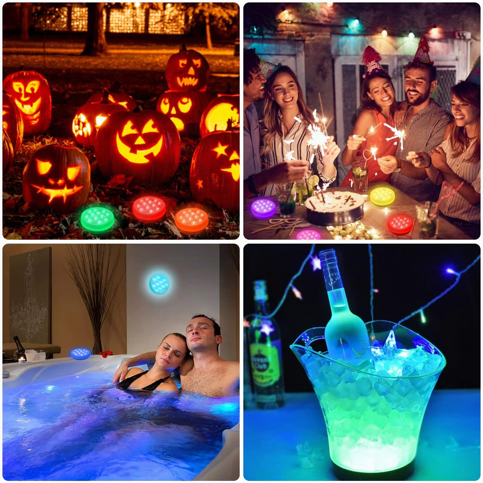 TEPENAR Luces sumergibles recargables para piscina, luces subacuáticas impermeables de 3.7 pulgadas, carga USB-C, funciona con pilas, control remoto, 16 luces de bañera de hidromasaje que cambian de