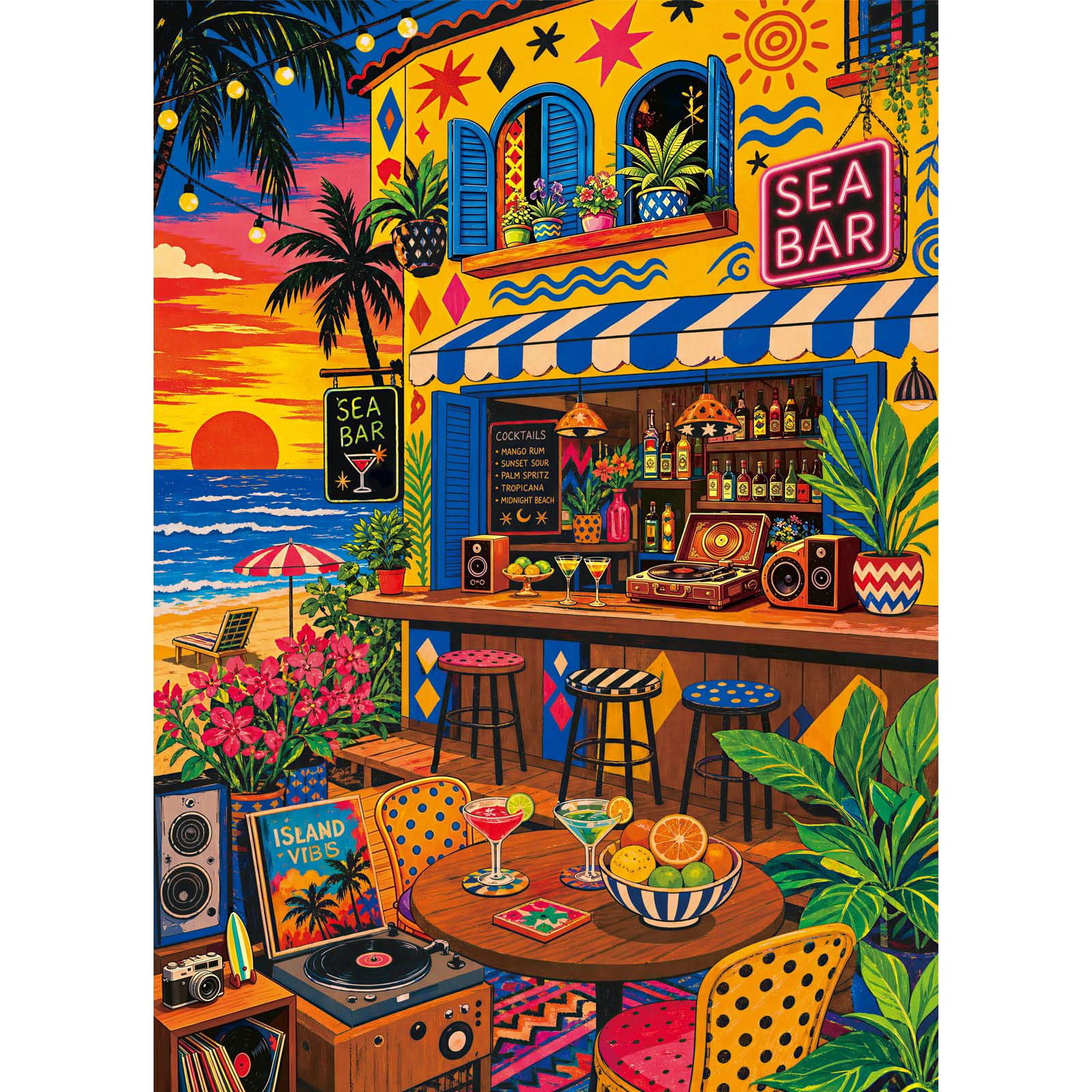HUADADA Jigsaw Puzzles for Adults 1000-Seaside Sunset Bar