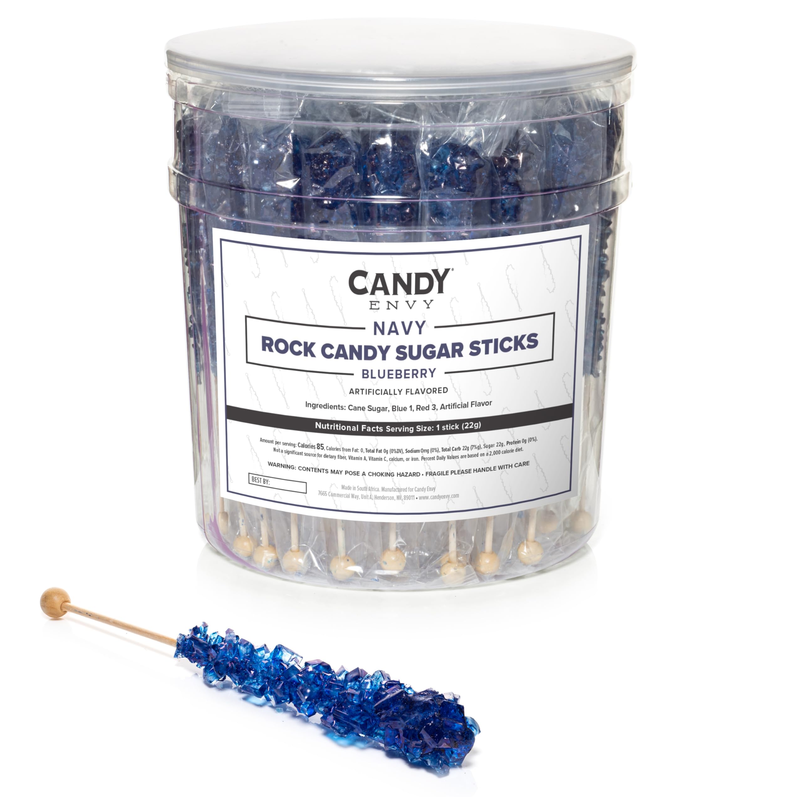 Navy Blue Rock Crystal Sticks - Blueberry Flavored - 36 Indiv. Wrapped