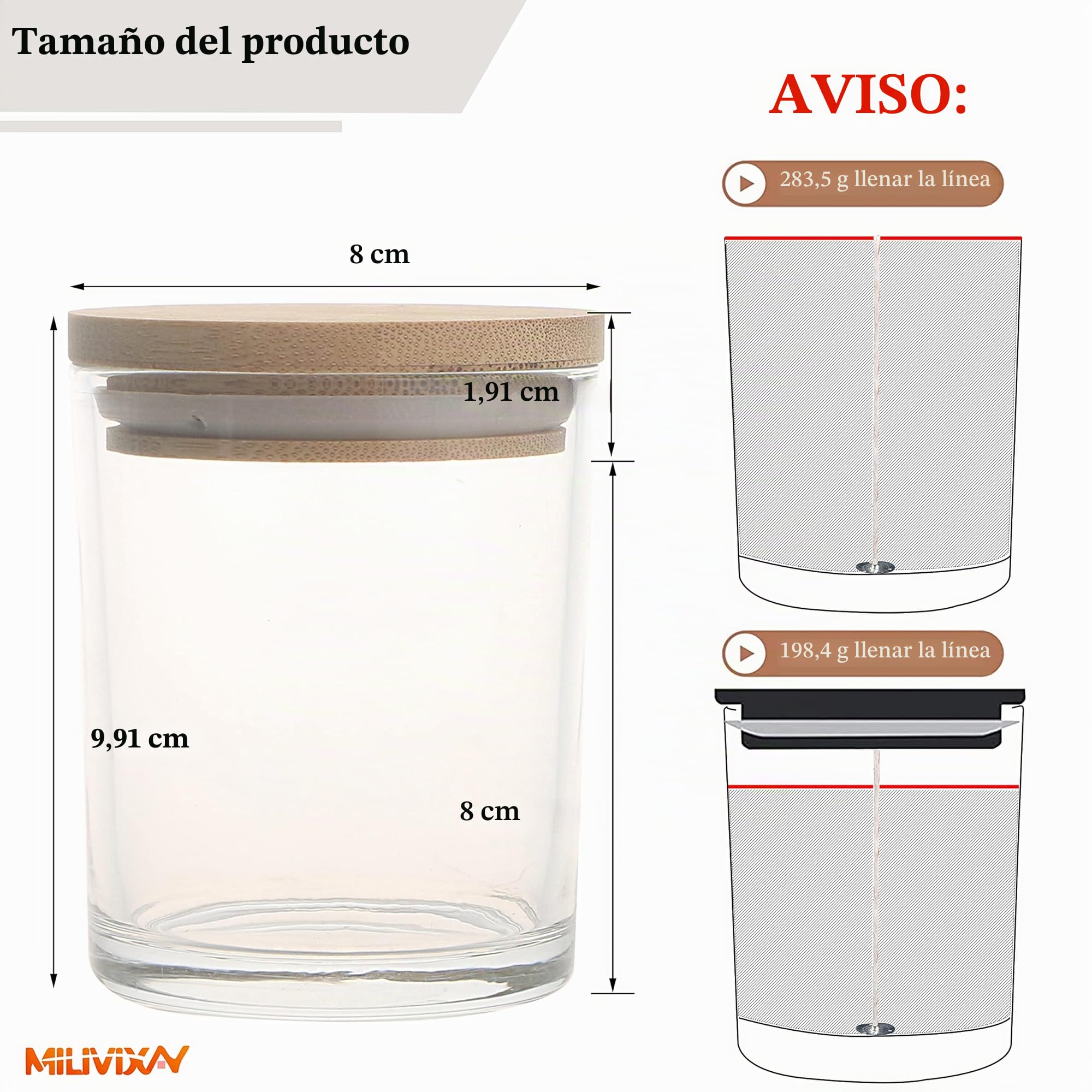 MILIVIXAY Paquete de 12 tarros de cristal grueso transparente de 10 onzas con tapas, tarros vacíos a granel para hacer velas, recipientes de especias y polvo.