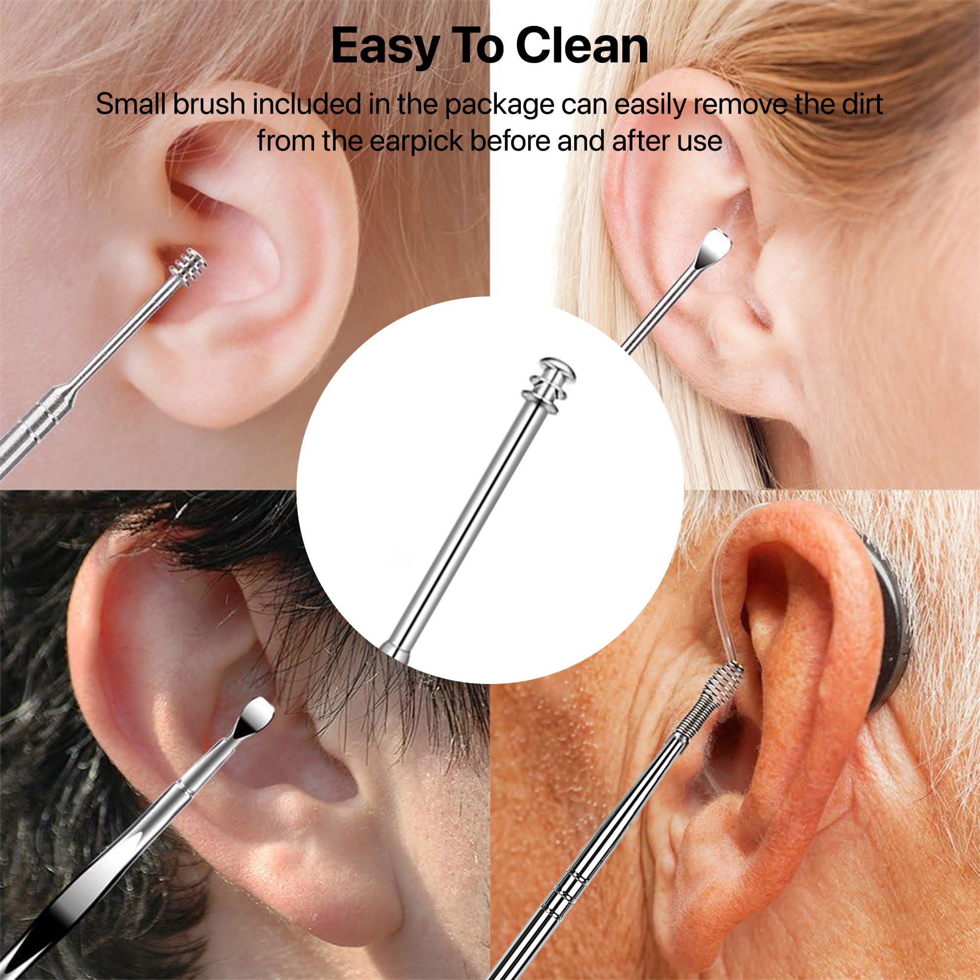 Dr Vaku® Reusable Ear Wax Removal Cleaning Tool Kit (Set of 9) Stainless Steel Storage Box Ear Pick Scoop Curette Cleaner And Spring Buds Safe Easy & Hygienic- Silver - Image 5 thumbnail