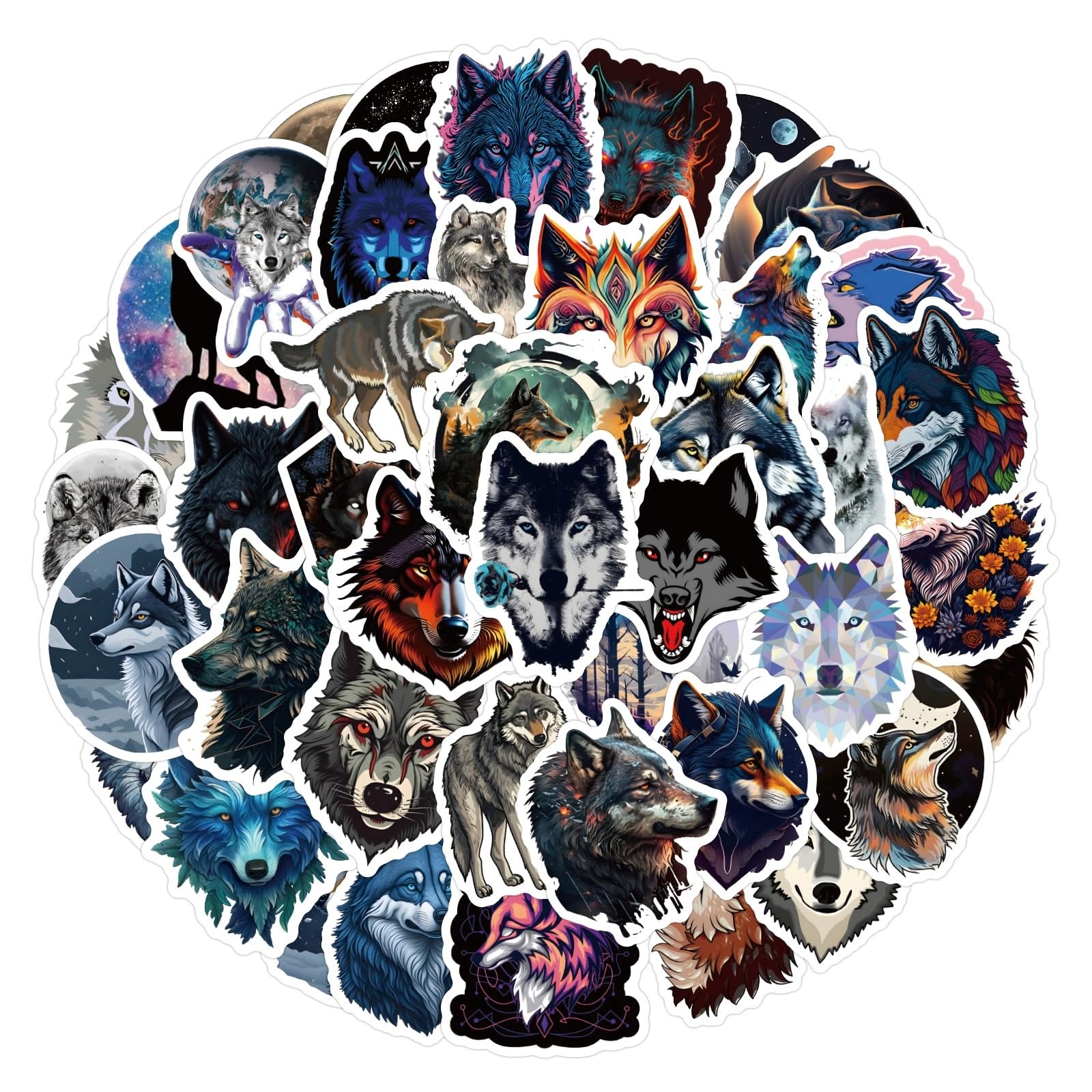 Wolf Stickers,50 PCS Animals Vinyl Waterproof Decals for Water Bottles Computer Bicycle Skateboard Luggage Phone Pad Laptop Kids Teens Stickers Pack