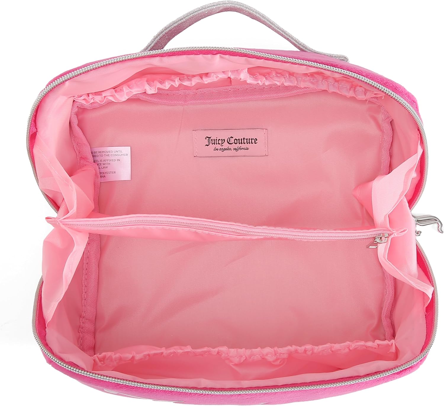 Juicy Couture Hot Pink Makeup Bag Cosmetics Organizer Travel Essentials Diagonal Loaf Velour Large Logo
