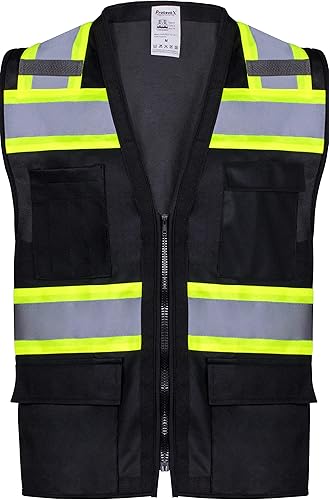 ProtectX Chaleco de seguridad de alta visibilidad con 6 bolsillos para hombres y mujeres, chaleco reflectante de alta visibilidad para trabajo y