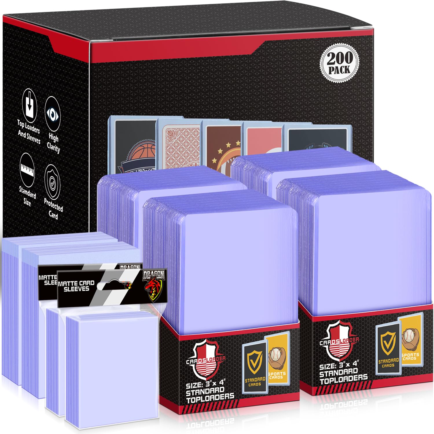 Arkero-G® 25 custodie Small Toploader per carte da collezione sottili, ad esempio YuGiOh & Cardfight Vanguard Trading Card Game