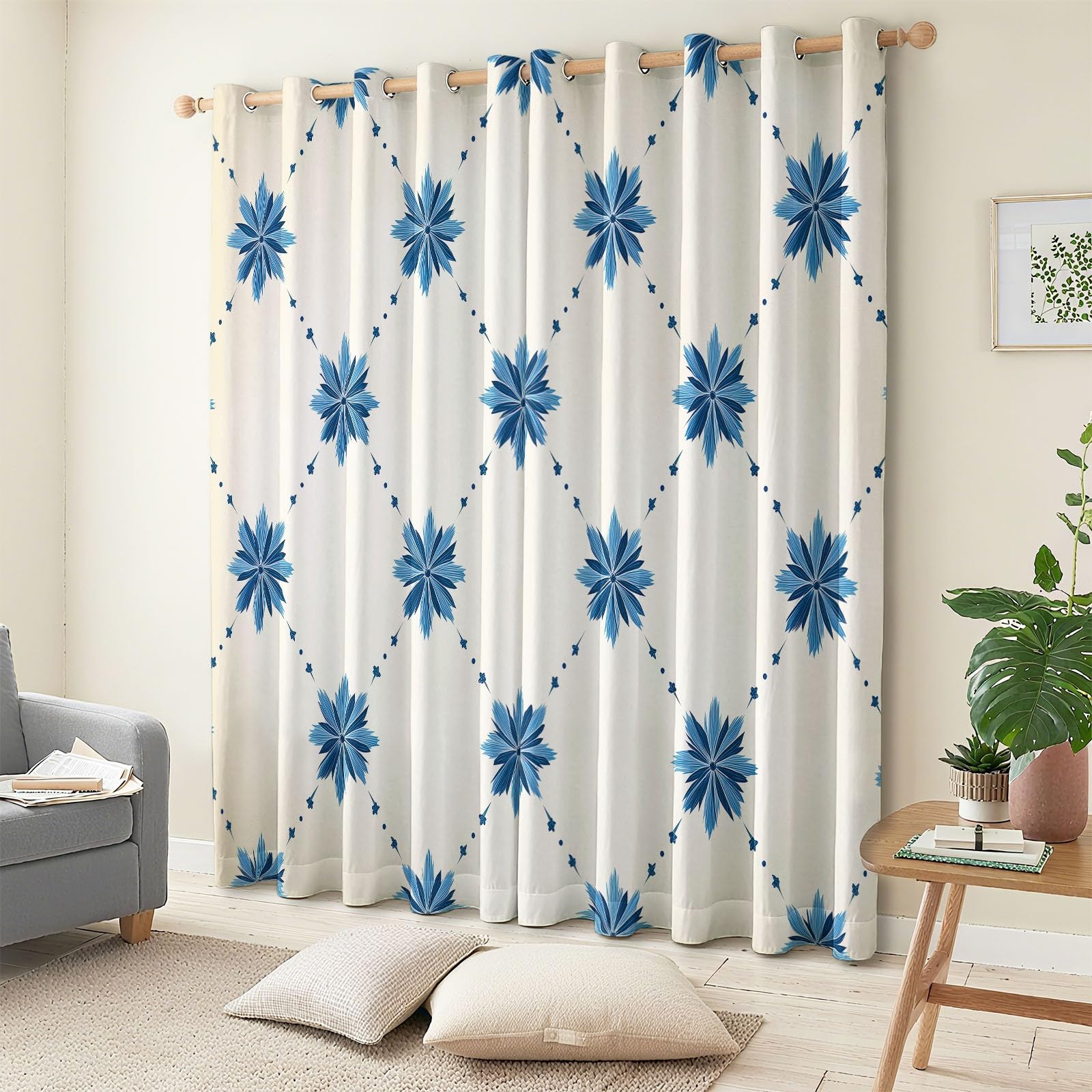 Cortinas Opacas 2 Piezas Patrón De Estrella Retro, Cortinas Salon Cortinas Termicas aislantes Frio y Calor con Ojales para Habitacion Infantil Dormitorio, Beige, 117 x229 cm