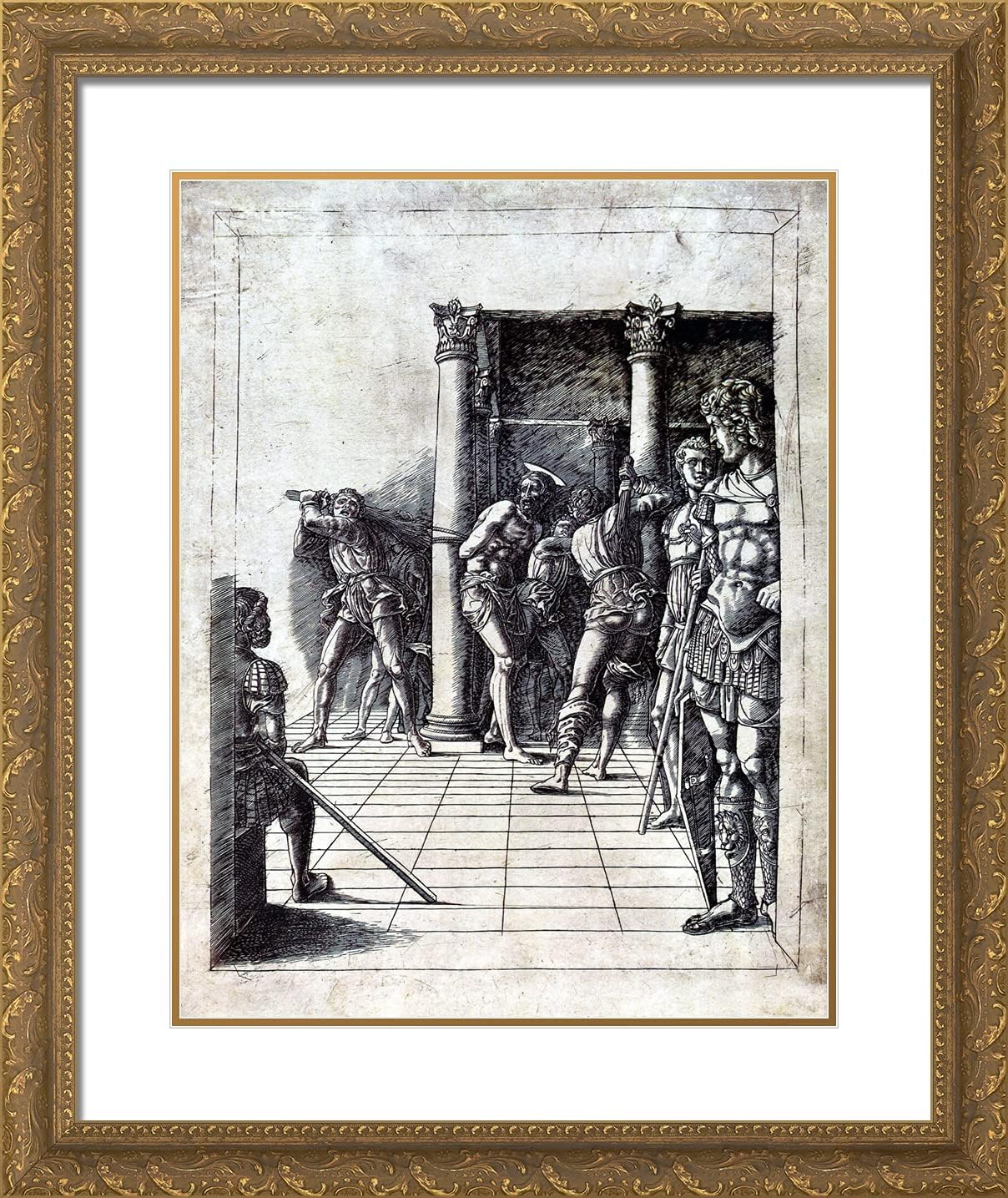 ArtDirect Mantegna, Andrea 20x24 Black Ornate Framed Art Print with Double Matting Titled: The Flagellation of Christ in the Pavement