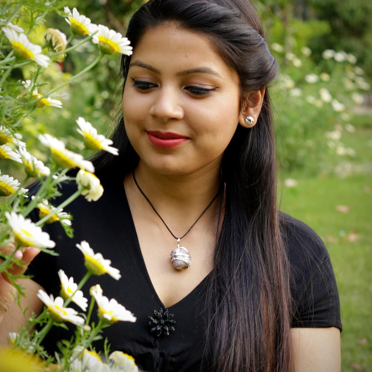 AYANA Lepidolite Crystal Necklace – Handmade Ethically Sourced Gemstone Pendant for Women, Libra Zodiac, September Birthstone, Heart & Crown Chakra Alignment - Image 4