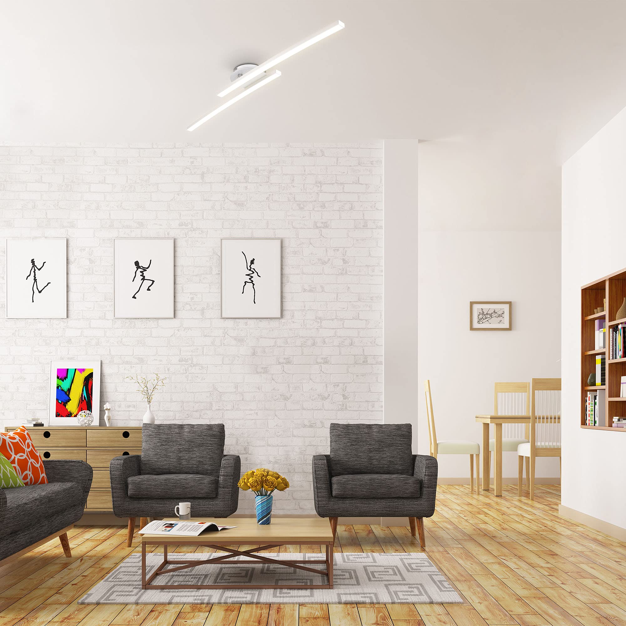 B.K.Licht Plafoniera LED soffitto moderna, L. 57.5cm, luce calda 3000K, 1100Lm, 12W, Lampadario, braccio ruotabile per Camera da letto soggiorno cucina, applique da parete interno