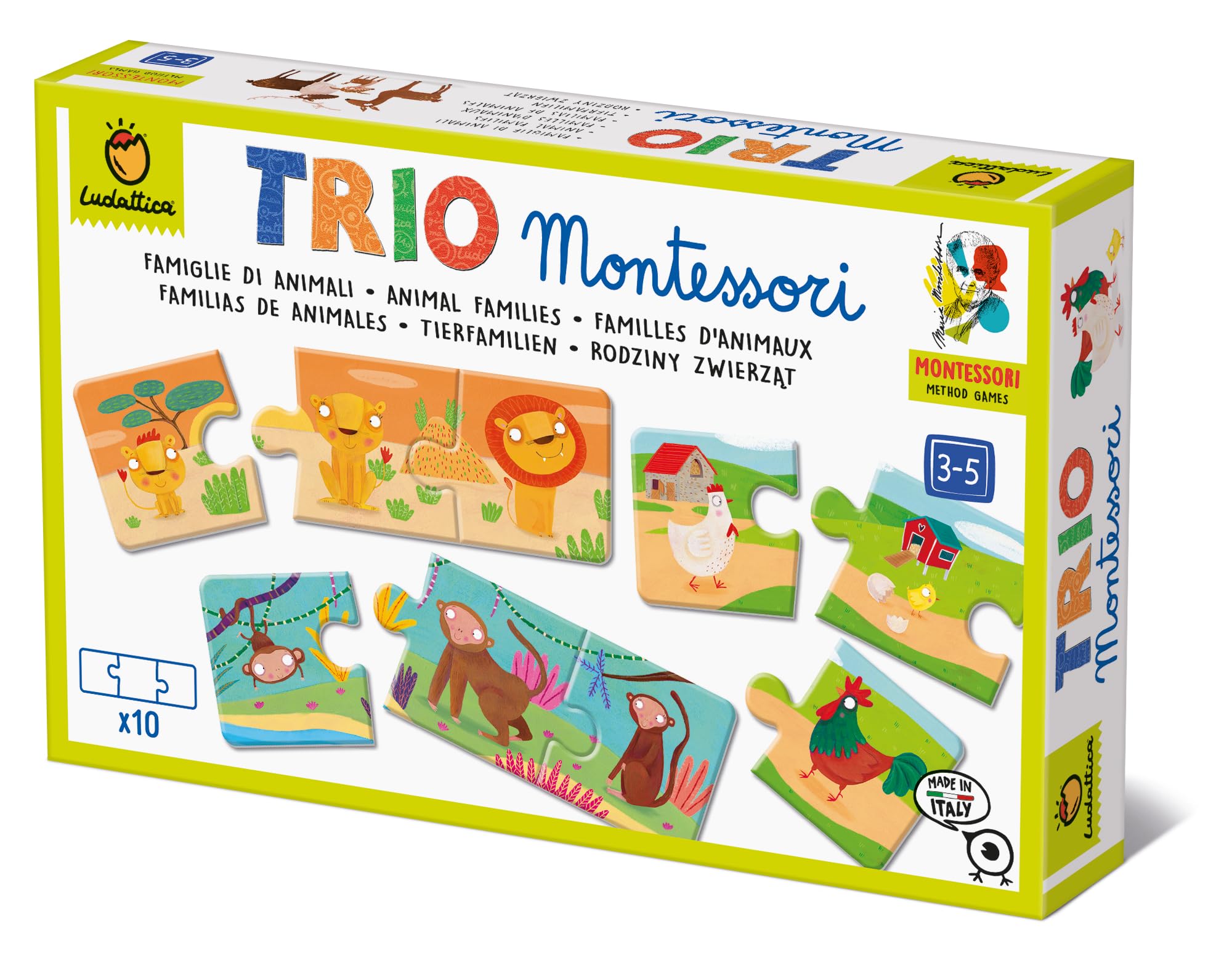 Ludattica | JUEGOS MONTESSORI | Trio Montessori: ¡Descubre las familias de animales con el método Montessori! | Juego educativo 3-5 años | Primeros rompecabezas | Made in Italy