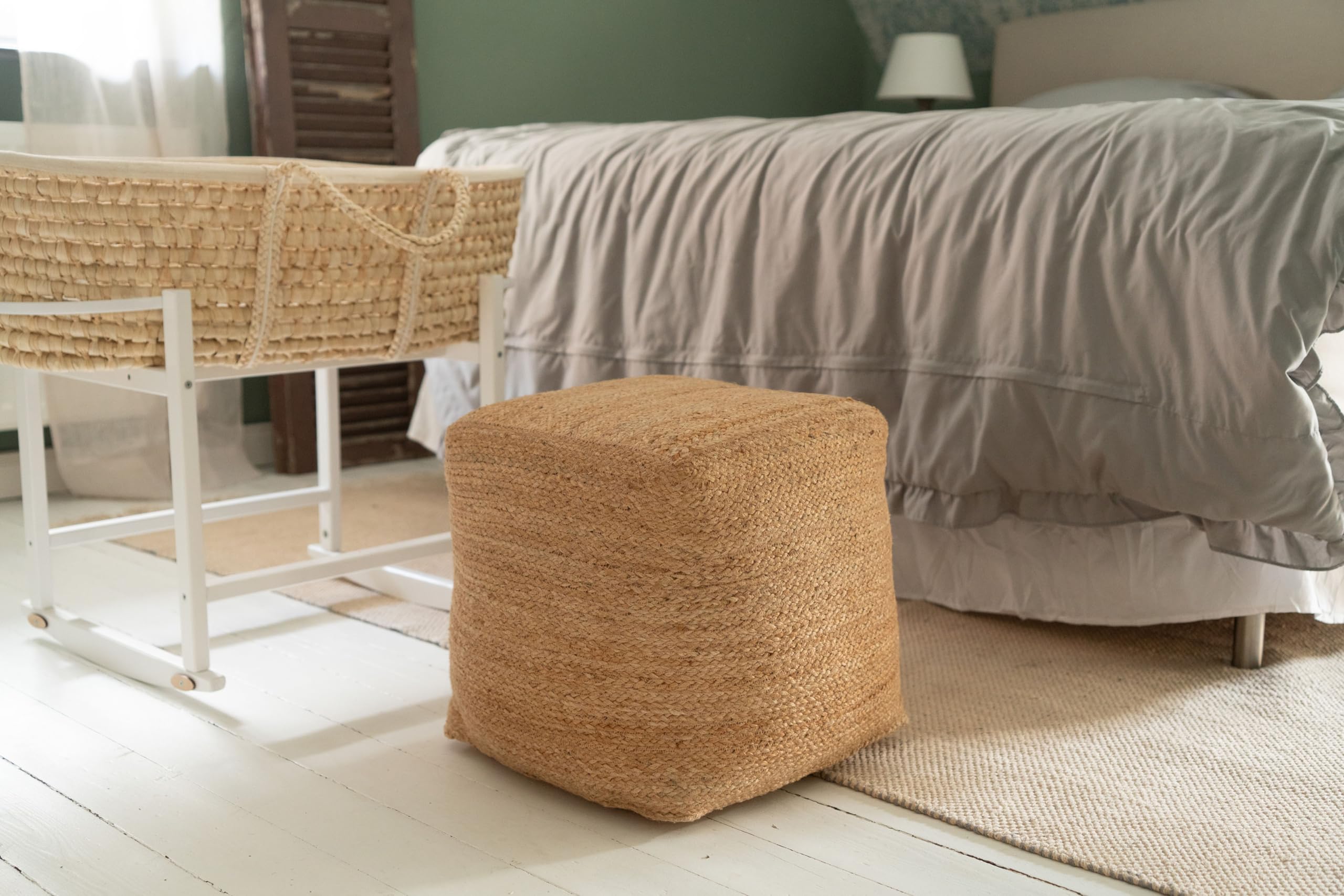 Decorasian Pouf Sgabello – Poggiapiedi BZW. Poggiapiedi intrecciato in iuta – Pouf in stile boho – cubo