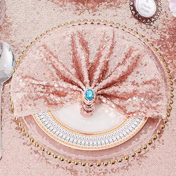 Poise3EHome 30x30cm Rose Gold Sequin Napkins, Set of 12 Glitter Table Napkins for Weddings, Parties, Thanksgiving, Christmas Decor