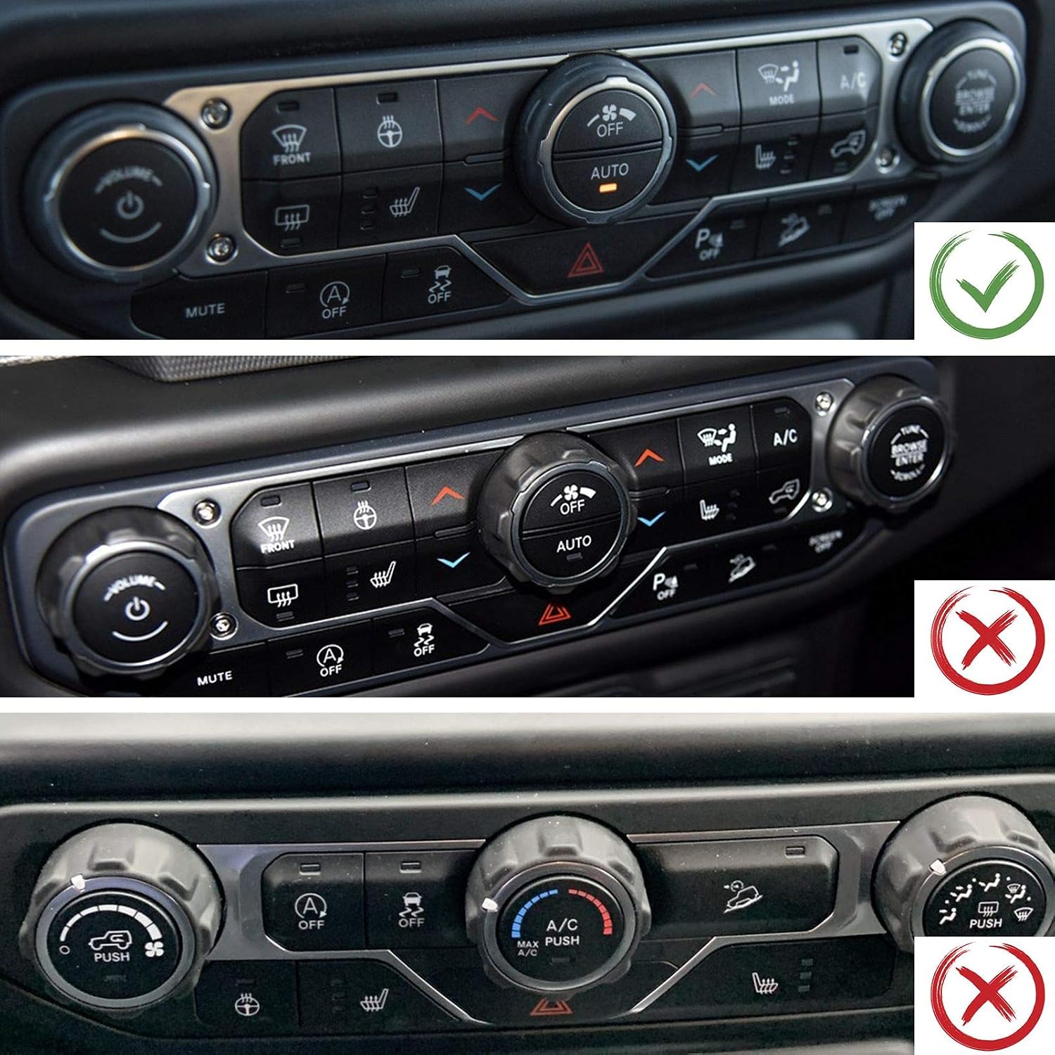 JeCar Air Conditioner Switch Knob Cover Interior Trim Kits Compatible with Jeep Wrangler 2018-2023 JL JLU & 2020-2023 Gladiator JT, Red