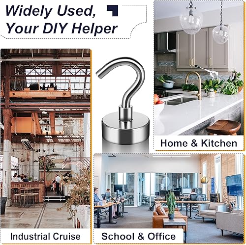 Vista 56 de FINDMAG Paquete de 16 ganchos magnéticos, ganchos magnéticos de neodimio negro, ganchos magnéticos fuertes de 30 libras para colgar, imán