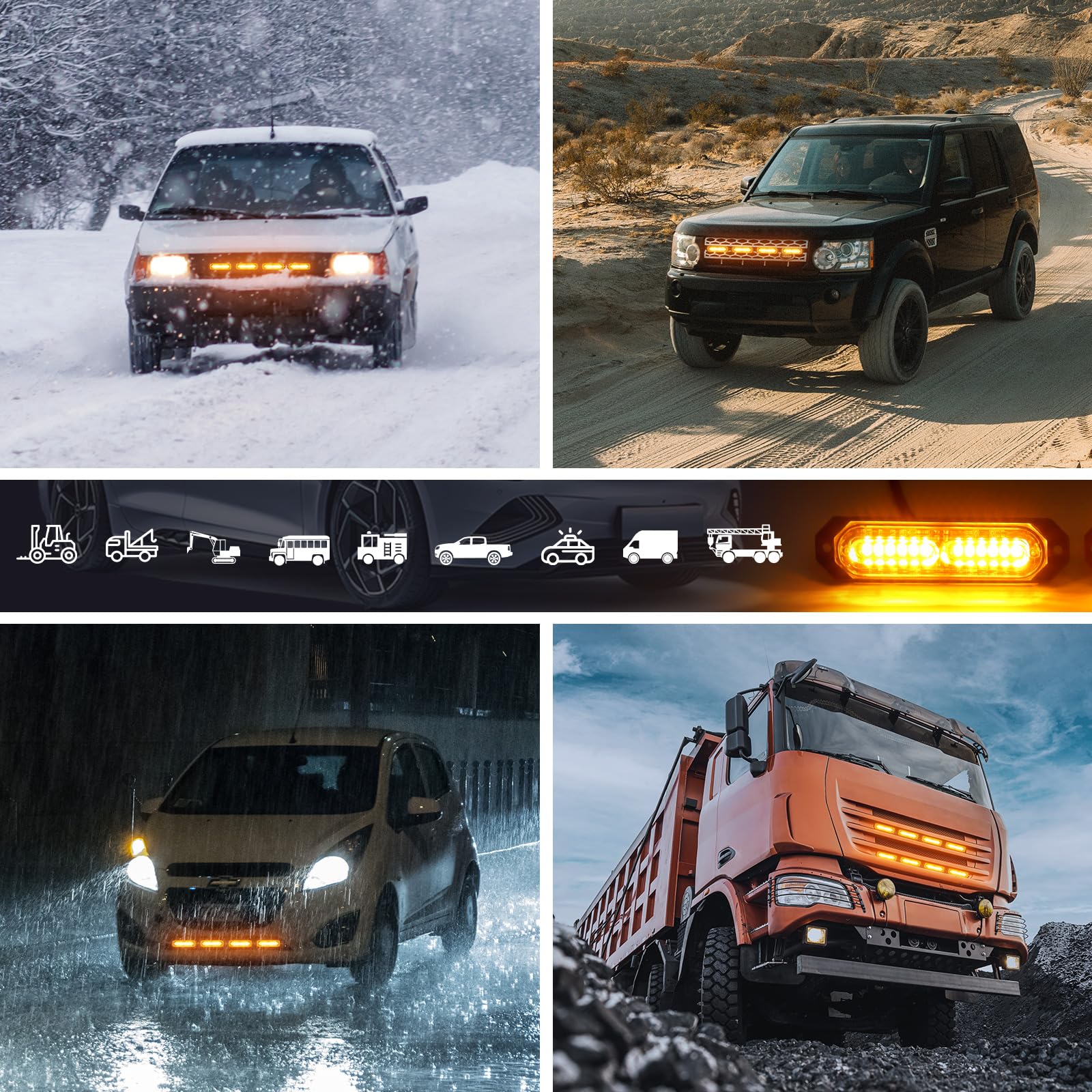 4 x 12 Led lampeggiatore arancione, 12v girofaro led 12v luce di avvertimento con 21 modalità stroboscopiche lampeggianti IP67 striscia di luce stroboscopica per camion trattore auto