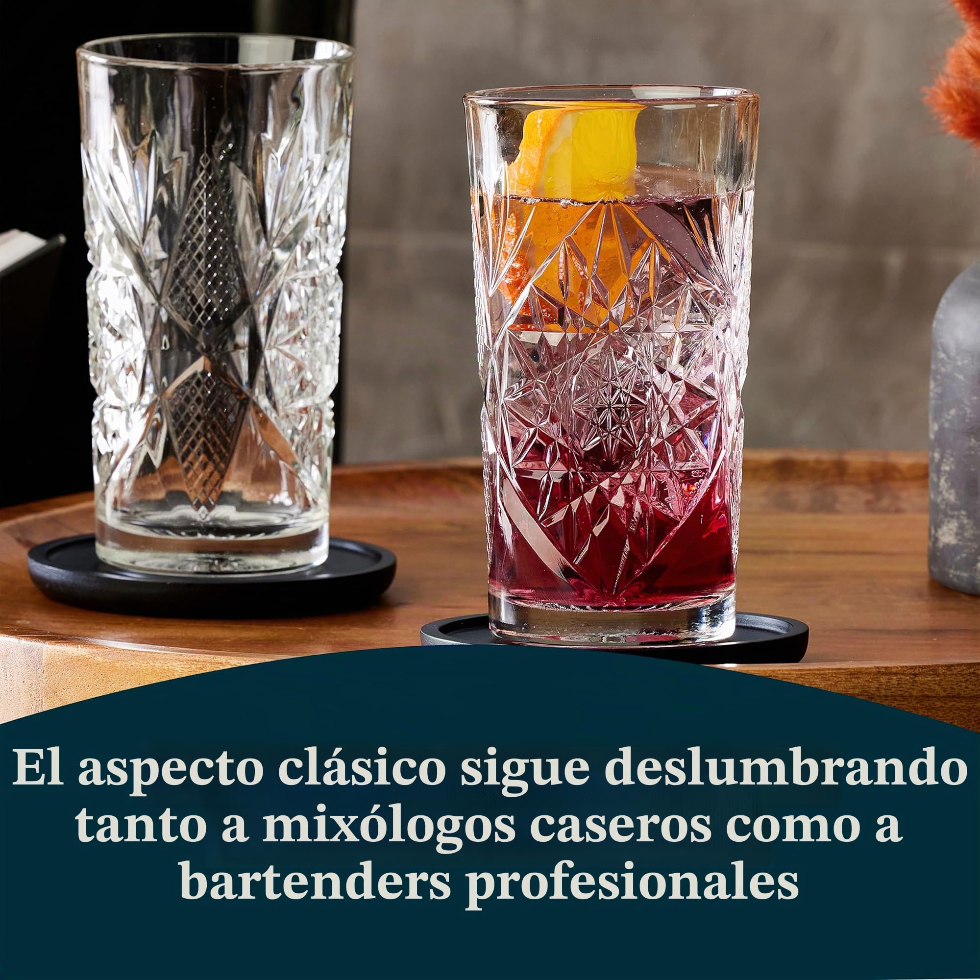 Libbey Hobstar - Juego de 4 vasos enfriadores de vidrio cortado, vasos texturizados Hi-Ball, juego de vasos de cóctel de 16 onzas para refrescos, bebidas mixtas