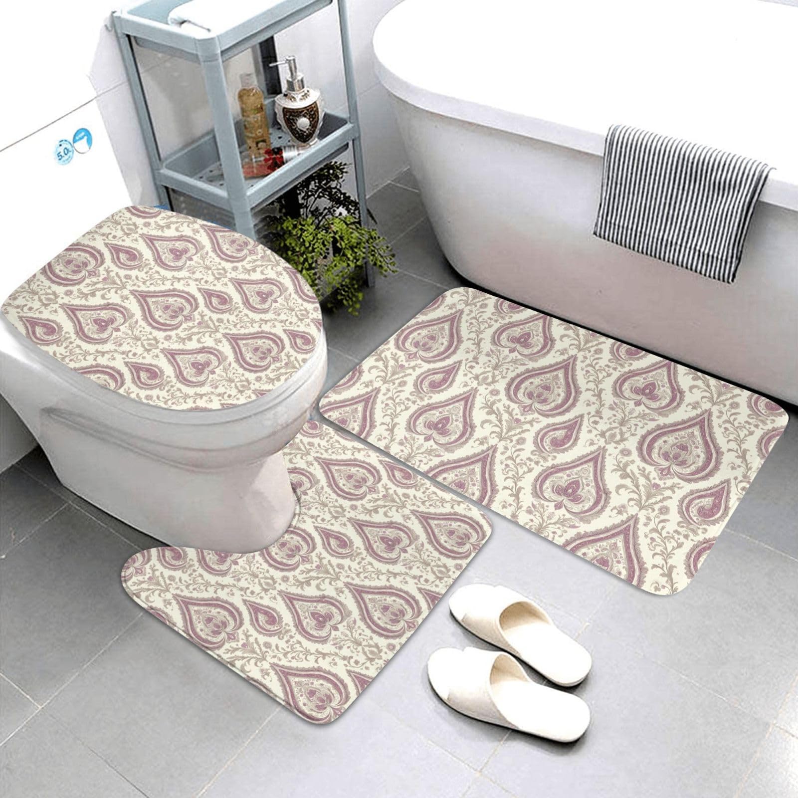 Tapis de salle de bain lavande lot de 3 avec contour WC antidérapant