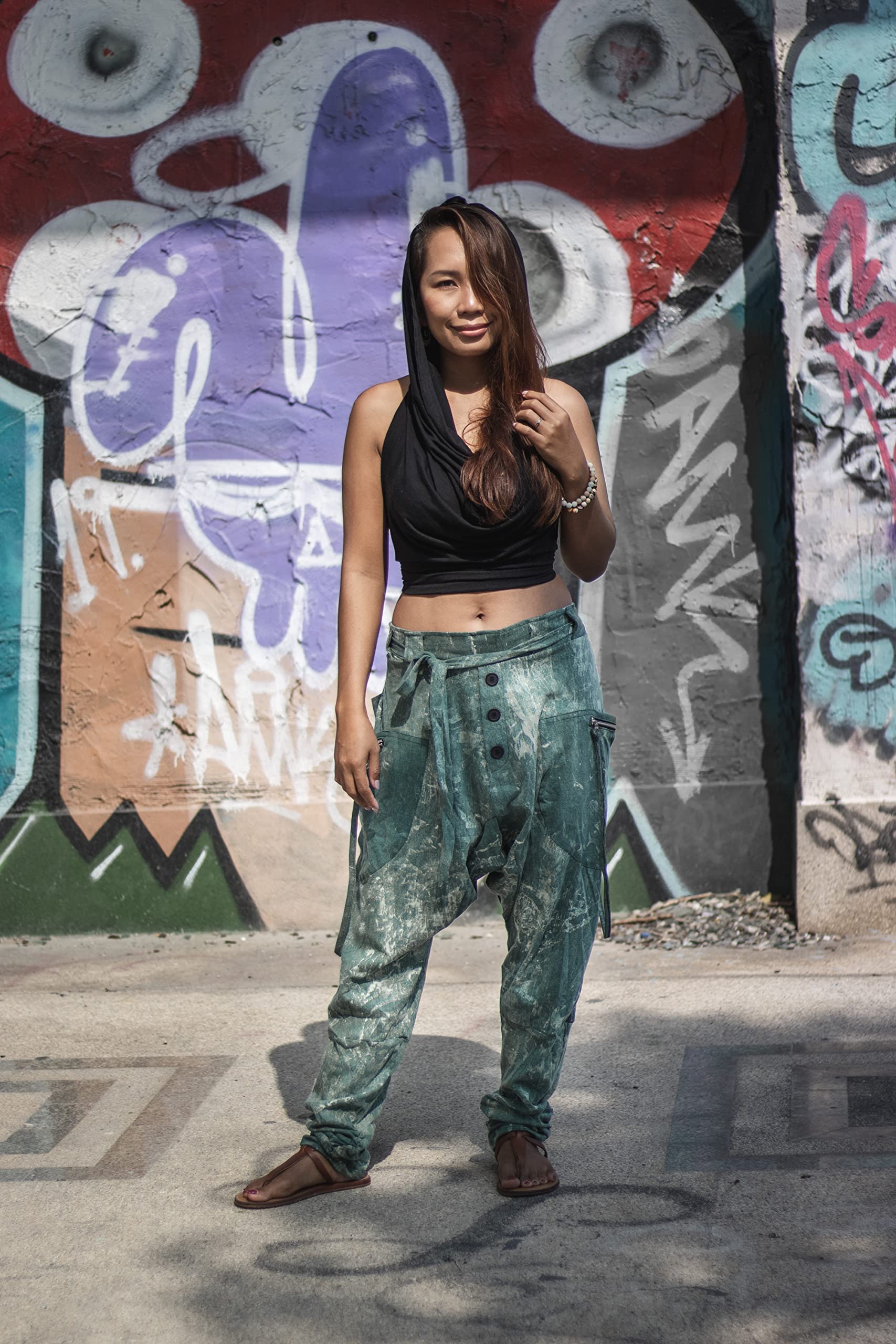 Thaluta - Pantaloni da yoga da donna, larghi, stile harem, con tasche, stile casual, Boho