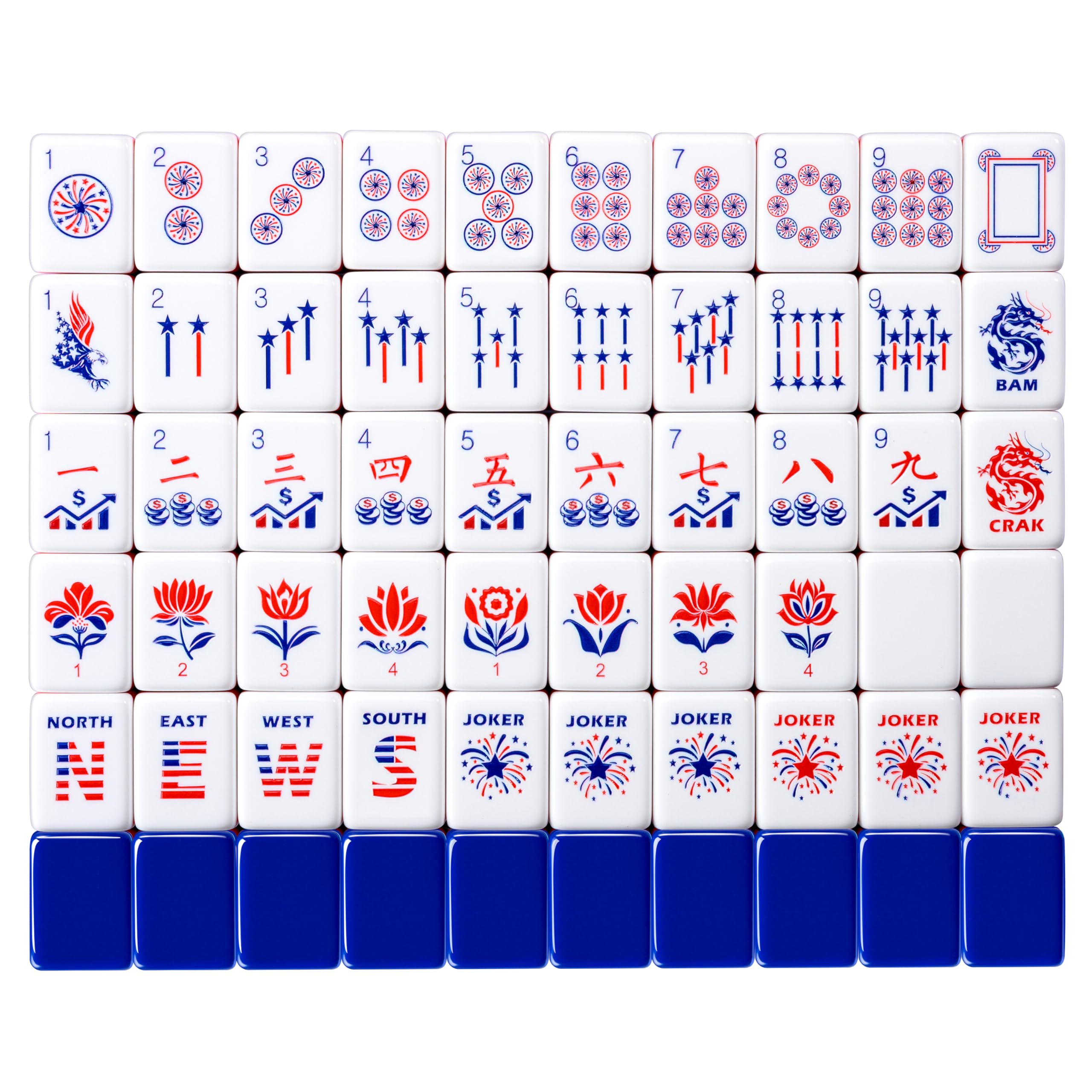 American Mahjong Tile Set – 160 4-Layer Acrylic Tiles, 4 All-in-One Mahjong Tile Racks &amp; Pushers, American Classic Culture Design, 100 Chips, 3 Golden Dice, Vintage Leather Case
