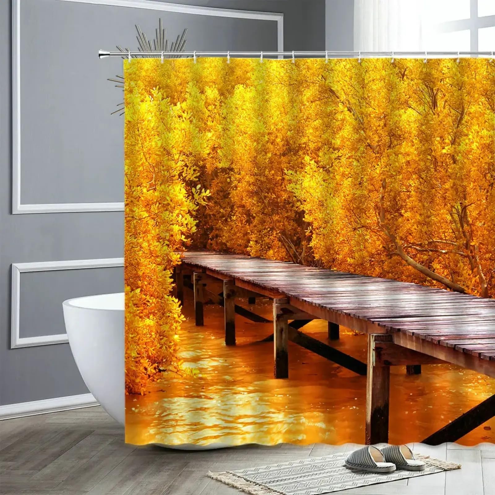 Rideau de douche automne en tissu imperméable pour salle de bain 95x202cm