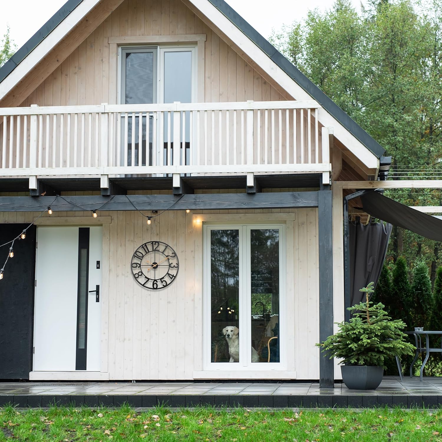 14 Inch Outdoor Clock for Patio, Large Poolside Wall Clock, Vintage European Industrial Skeleton Metal Clock, Silent Non-Ticking Battery Operated Outdoor Clock for Garden, Backyard, Porch or Fence