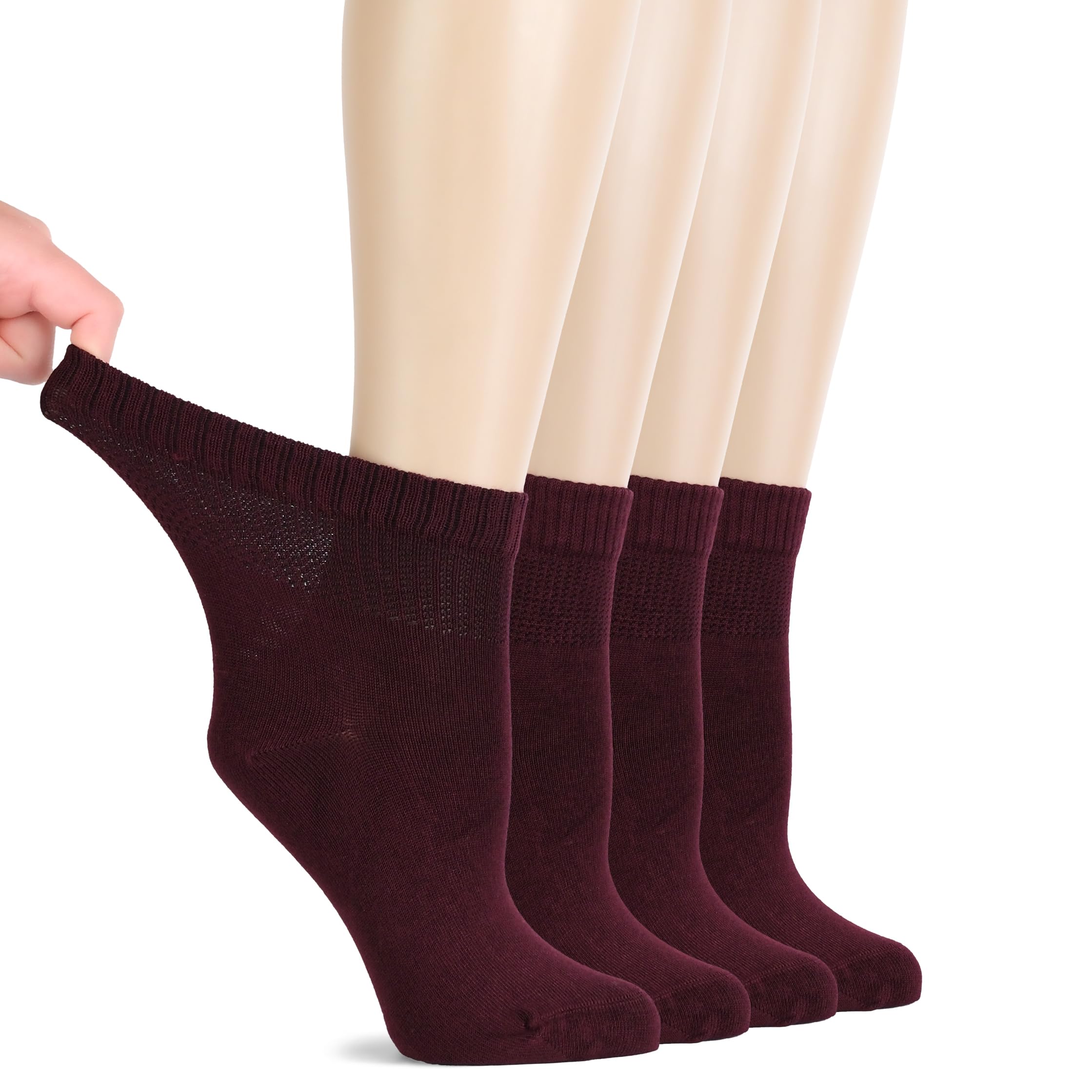 Hugh Ugoli Damen Diabetiker Knöchel Socken [4 Paar] | Superweiche & Dünne Bambussocken, Breit & Locker für Geschwollene Knöchel | Nicht bindende Oberseite & Nahtlos Zehe | Schuhgröße: 36–39/40–43