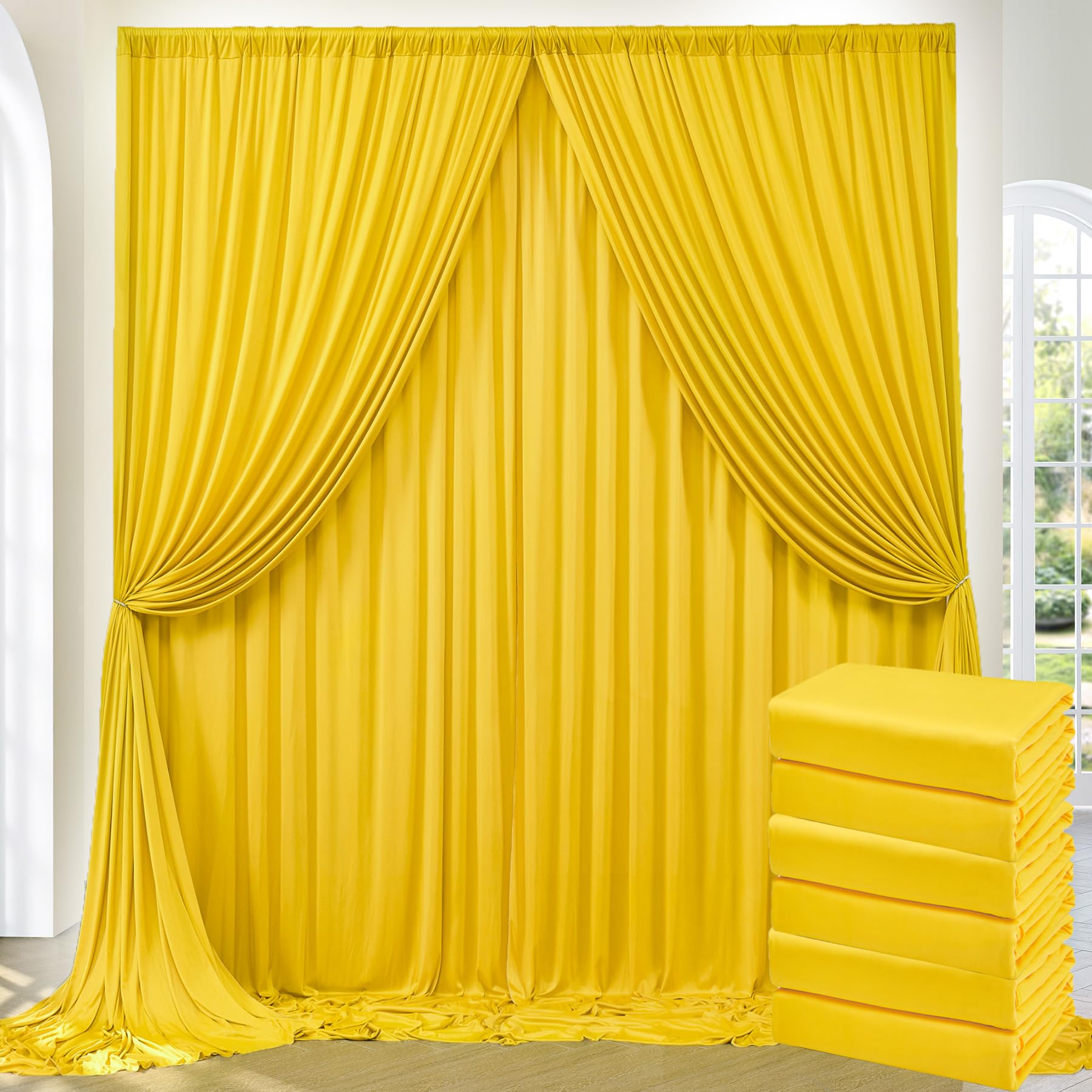 30ft x 10ft Wrinkle Free Yellow Backdrop Curtains for Parties, Thick Polyester Lemon Backdrop Drapes for Birthday Party Wedding Photography Background