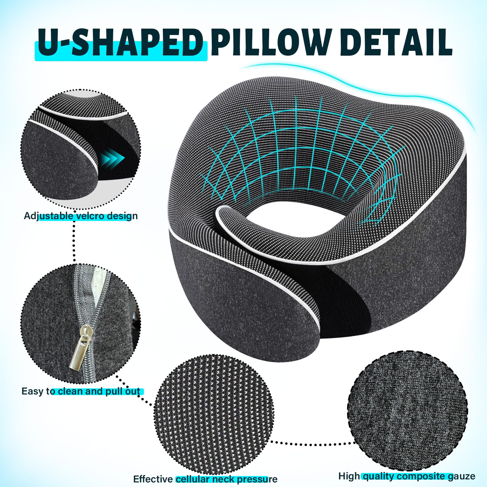 Cuscino Da Viaggio Memory Foam Con Maschera E Tappi - Grigio Scuro Per Aereo E Auto - Foto 5