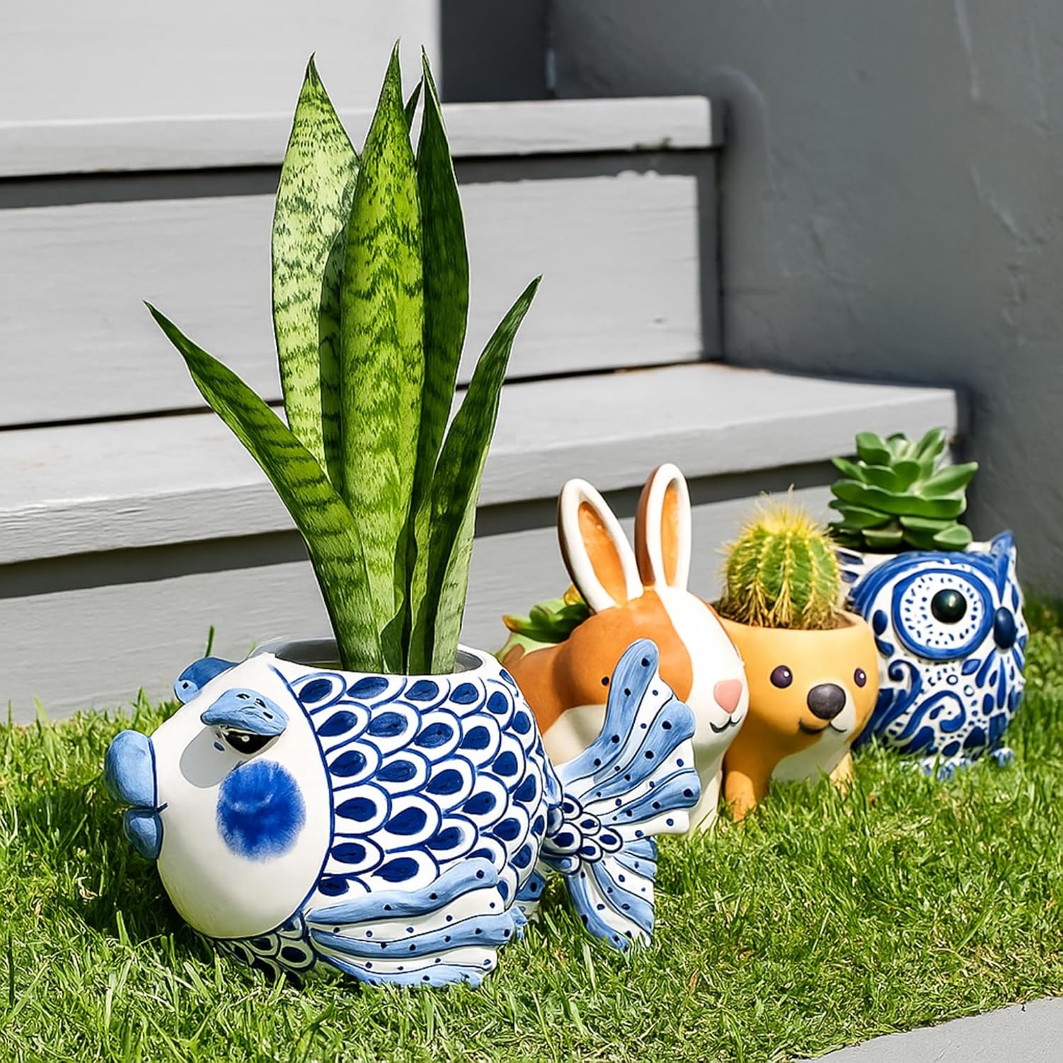 Blue Sky Clayworks Fish Planter, Ceramic, 9.62" L x 6.5" W, Hand-Painted Coastal Whimsy