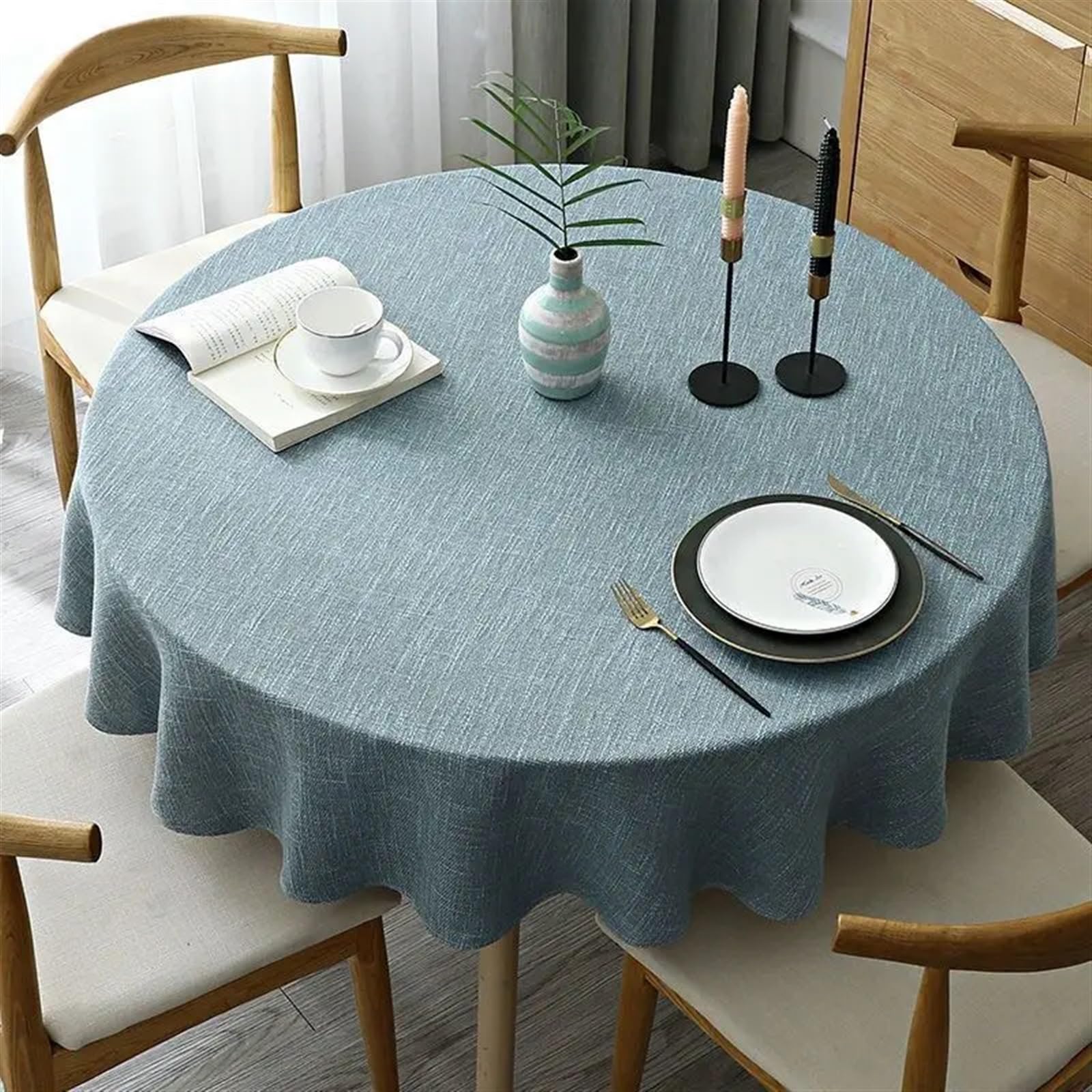Nappe ronde en coton lin Konsilsa 240cm pour vos repas de fête