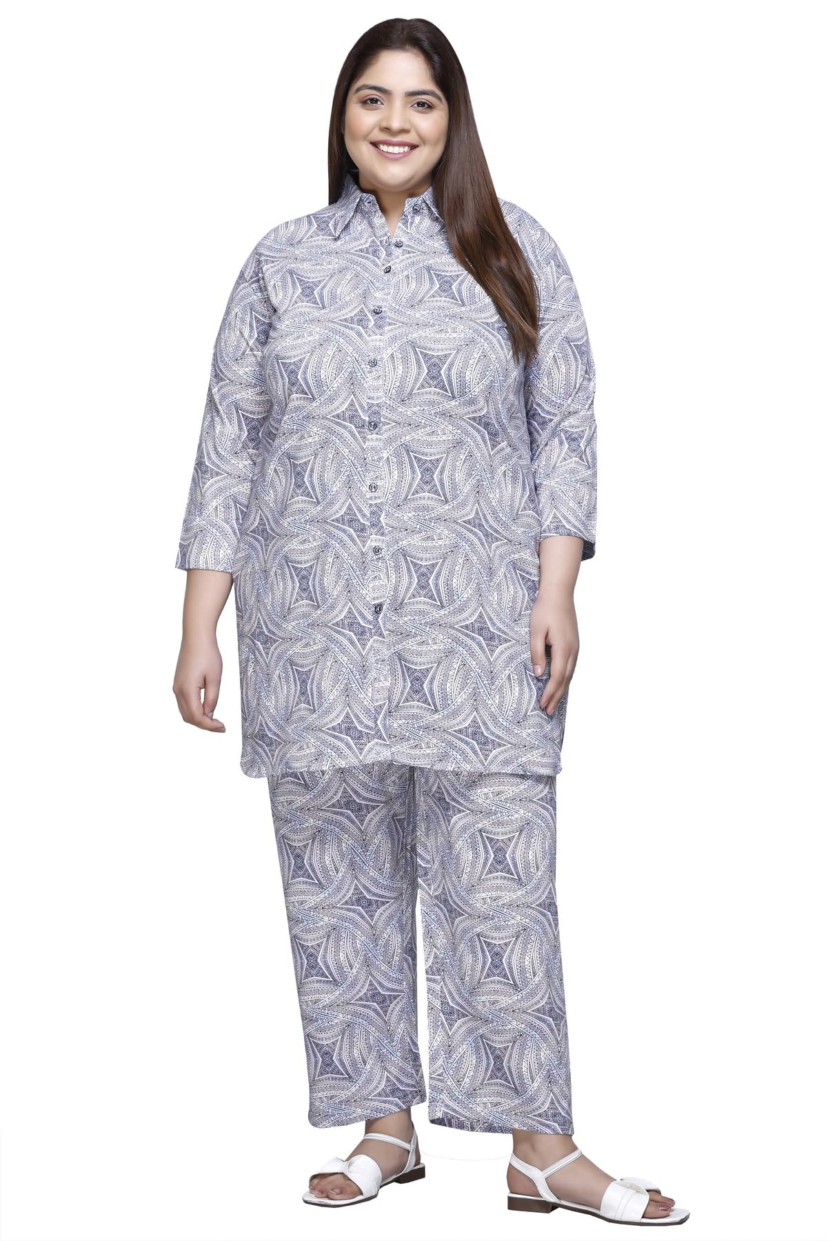 in love Women's Printed Plus Size Cotton Shirt Palazzo Co-ord Set-picture-44