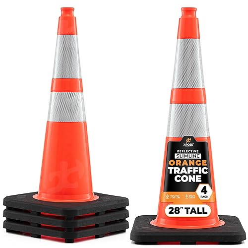 Miniatura 101 de Xpose Safety Conos de tráfico naranjas de 28 pulgadas con collares de 6 y 4 pulgadas, 1 paquete – Cono de seguridad de plástico PVC multiusos para