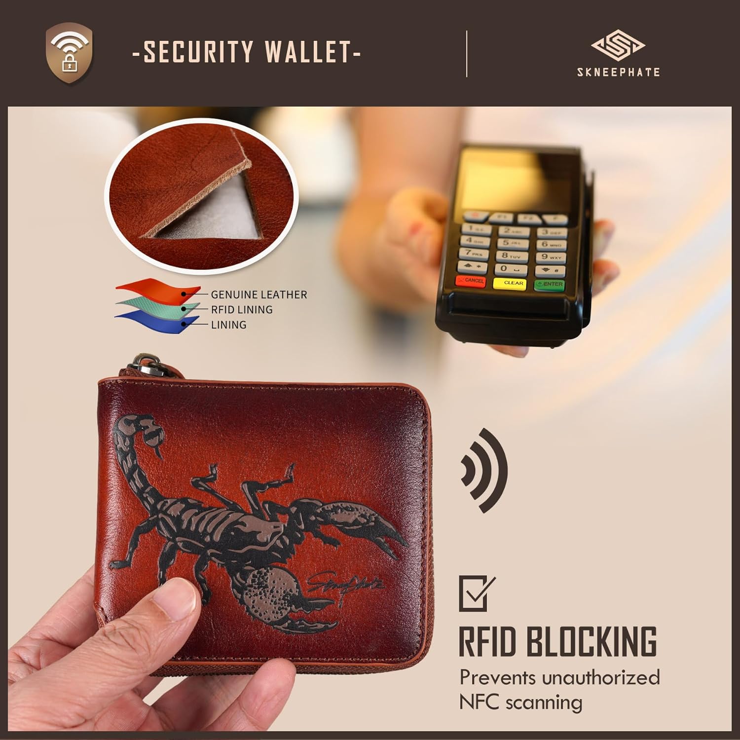 Zipper Wallet For Men,Men's Leather Wallets With Coin Pocket,Extra Capacity,RFID Blocking,Gifts for Him Husband (brown) - Image 6