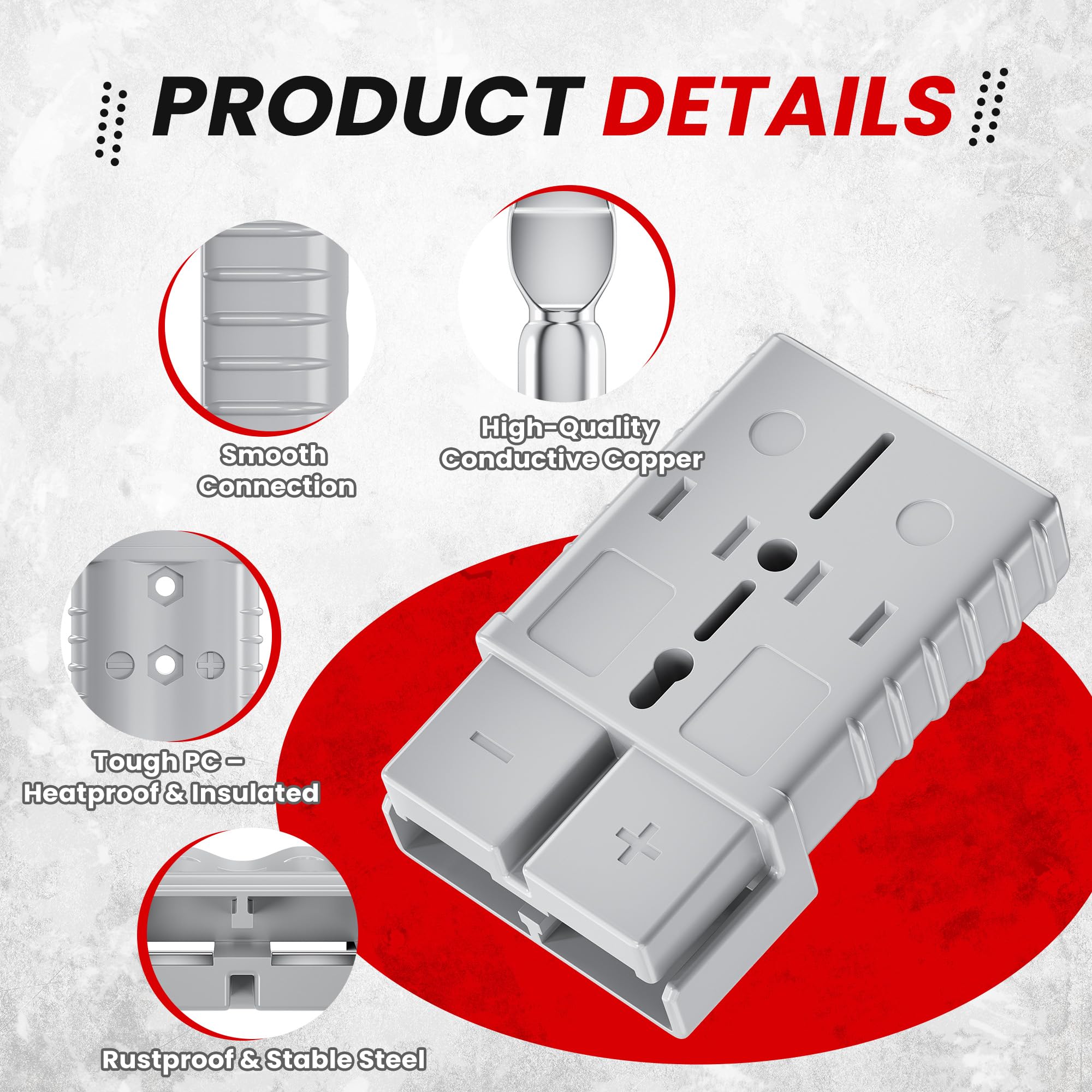 Kit di connettori per batteria a connessione rapida da 350 A, spina senza genere per cavo 2/0 AWG, confezione da 2 custodie rosse, adatto per auto, rimorchi, verricelli, carrelli elevatori