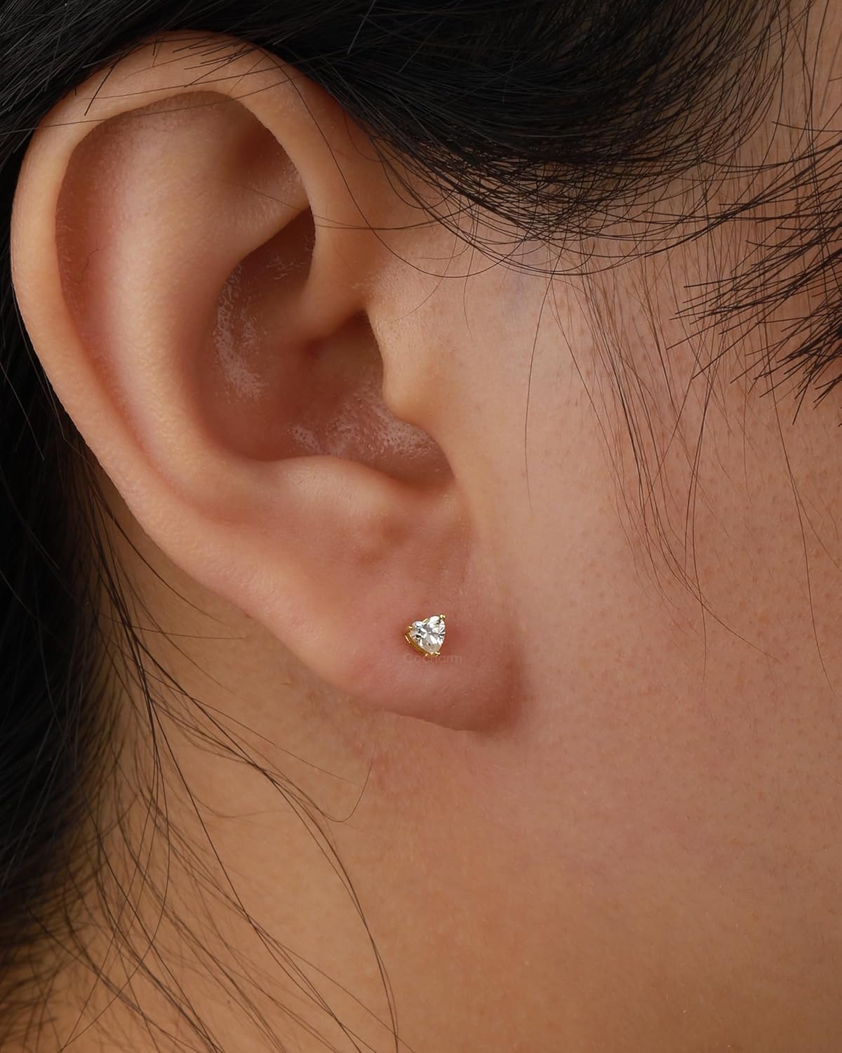 COCHARM 14K Solid Gold Stud Earrings 20g Lobe Earrings Heart Cubic Zirconia Small Stud Earrings for Women - Image 2