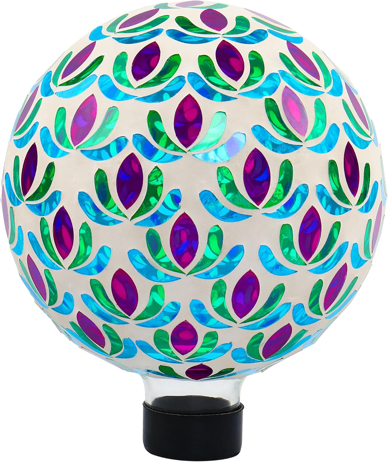 SAVENNA Mosaic Garden Gazing Ball 10 Inch, Glass Decorative Sphere for Indoor & Outdoor Garden, Patio, Home & Yard, Blue & Green Lotus Pattern