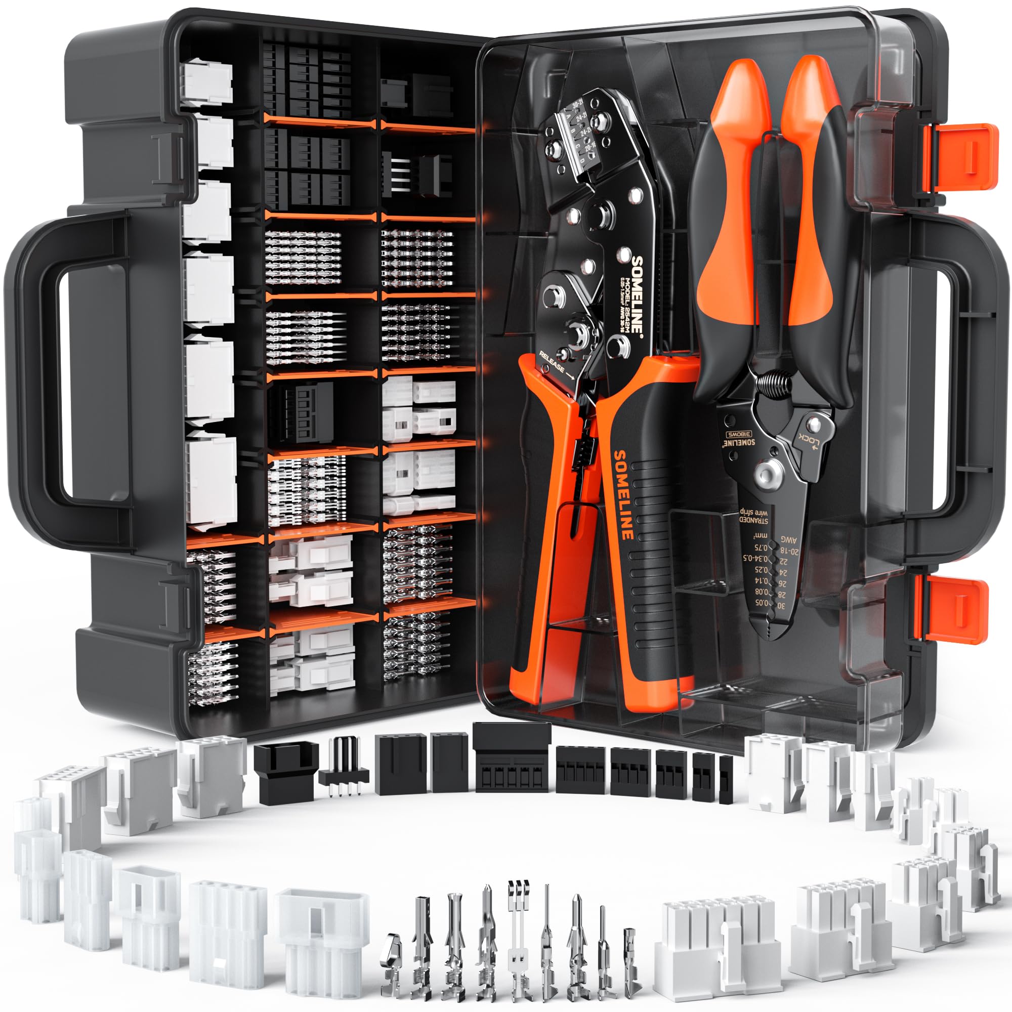 SOMELINE Crimping Tool Connector Kit, 41 Types Connectors (2.54-4.2mm), Compatible with Molex Mini-Fit Jr 4.2mm, Standard .062" (3.68mm), Dupont 2.54mm, KF2510 and KK254, Crimper for 0.05-1.5mm² Wire — image 1