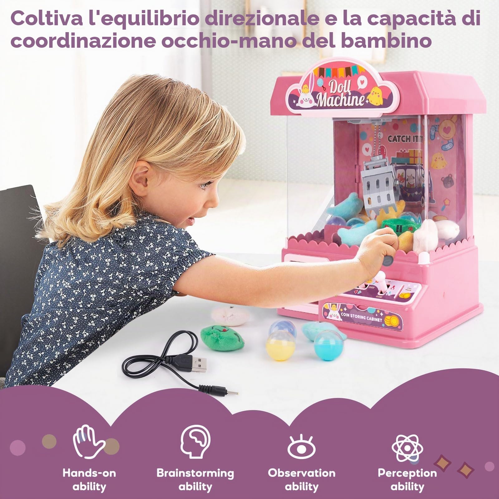 Candy Grabber Macchine ad Artigli per Bambini,Distributore Caramelle Machine con Musica, Mini Macchina per Afferrare,Regali per Bambini 3 4 5 6 7 8 Anni