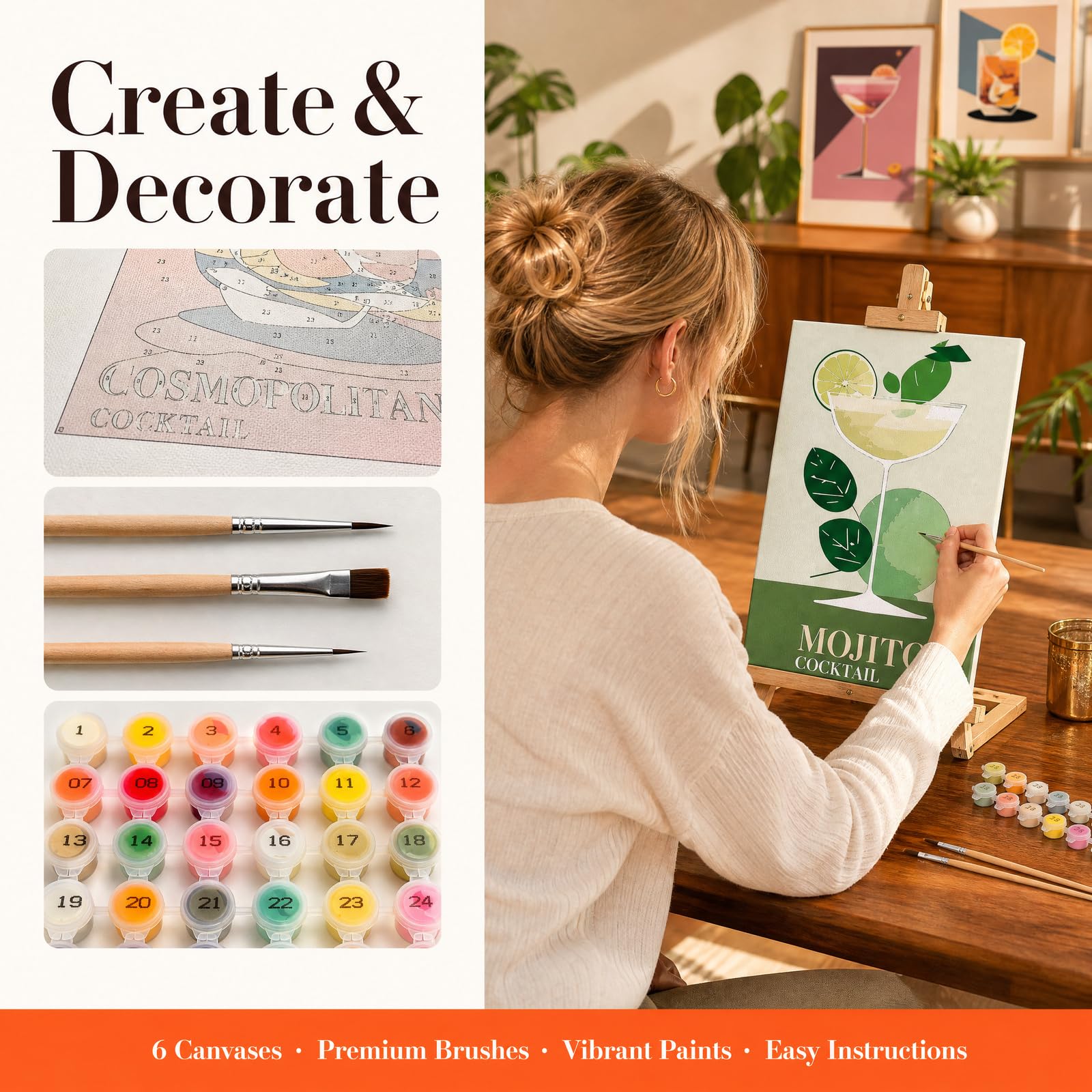 KMFASVX - Lot De 6 Kits De Peinture Par Numéros - 20x30 Cm - Acrylique Sur Toile - Débutants Et Adultes