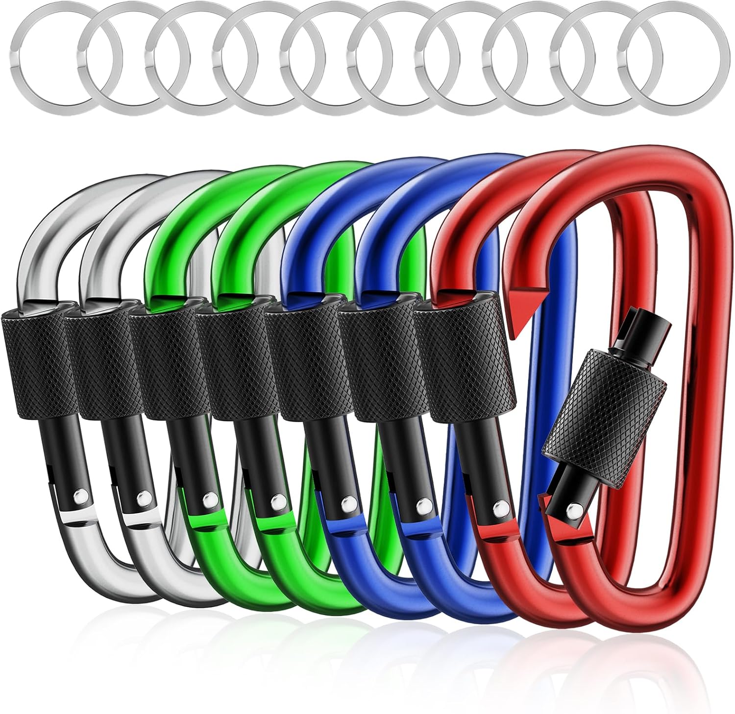 sprookber 3" Locking Carabiners | Keychain Carbineers D Ring Key Clip Spring Snap Hook for Multi-Usage | Set of 8