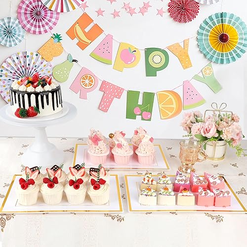 Miniatura 7 de 12 bandejas de plástico blanco para servir con borde dorado, bandejas rectangulares de postre de 14 x 9 pulgadas para mesa de postre, platos