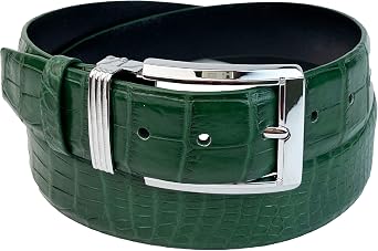 vinacreations Green Belt Men Leather Strap Belts 1.5" Width Pin Adjustment Removal Buckle Jean Dress Golf Handmade Gift For Men Dad Boss For Birthday Wedding Anniversary Fathers Day BE-GRE-08-PIN