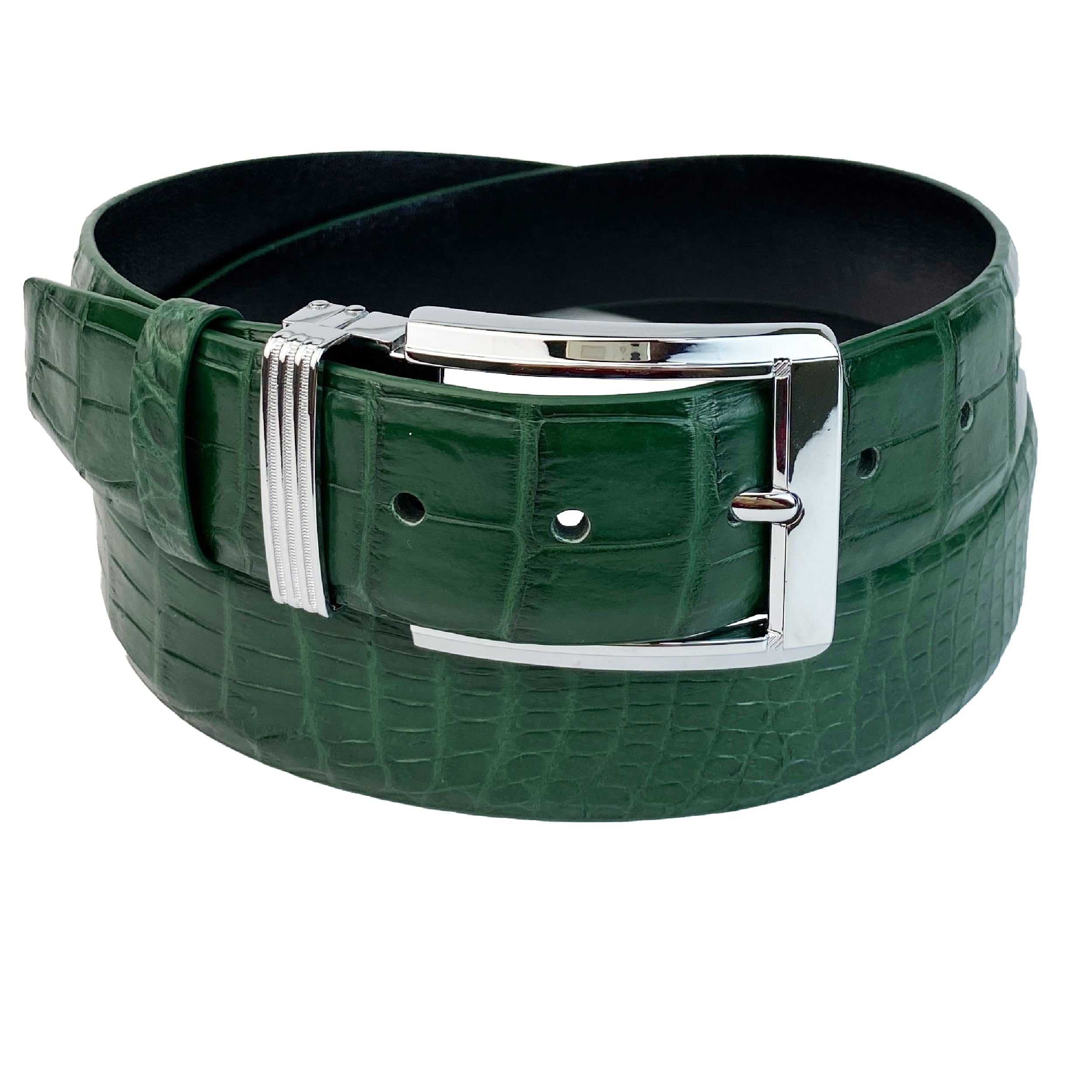 vinacreations Green Belt Men Leather Strap Belts 1.5" Width Pin Adjustment Removal Buckle Jean Dress Golf Handmade Gift For Men Dad Boss For Birthday Wedding Anniversary Father's Day BE-GRE-08-PIN