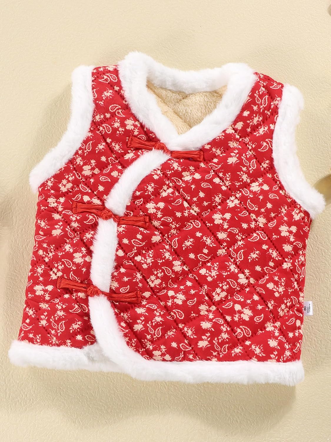 Kids Floral Padded Vest Girls Sleeveless Jacket Thick Fleece Winter Coat with Button Down Front