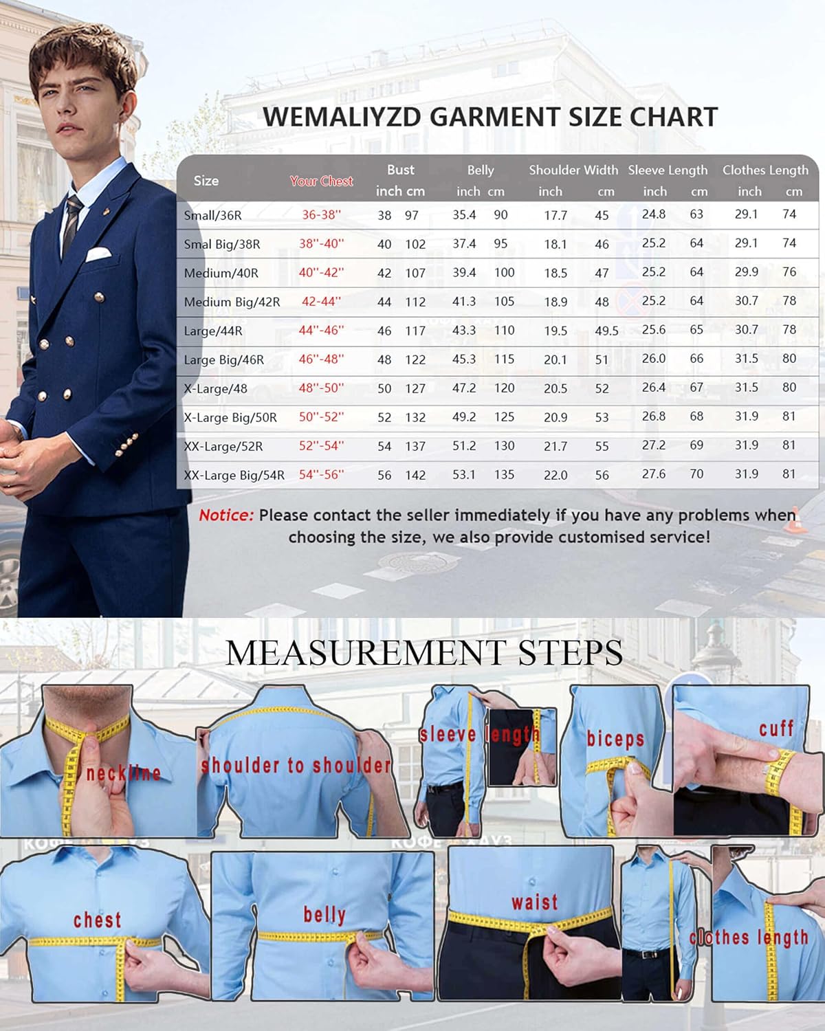 Wemaliyzd Men's Sport Coat Classic Fit Peak Lapel Double Breasted Suit Blazer