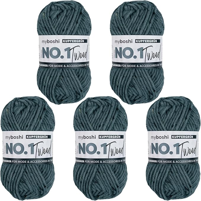 myboshi No.1 Tweed, zum Häkeln und Stricken, Schnellstrickgarn, mulesing-freie Mützenwolle, Strickwolle, Häkelwolle, 50g, Ll 55m Grün (Kupfergrün) 5 Knäuel myboshi No.1 Tweed, zum Häkeln und Stricken, Schnellstrickgarn, mulesing-freie Mützenwolle, Strickwolle, Häkelwolle, 50g, Ll 55m Grün (Kupfergrün) 5 Knäuel