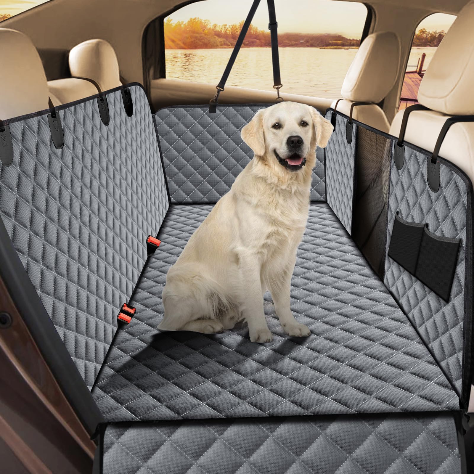 JOEJOY Coprisedile Auto per Cani Coprisedili Posteriore per Cani Telo Auto per Cani Telo Coprisedile Posteriore Cane Copertura Antigraffiato e Antiscivolo Panno Oxford Grigio